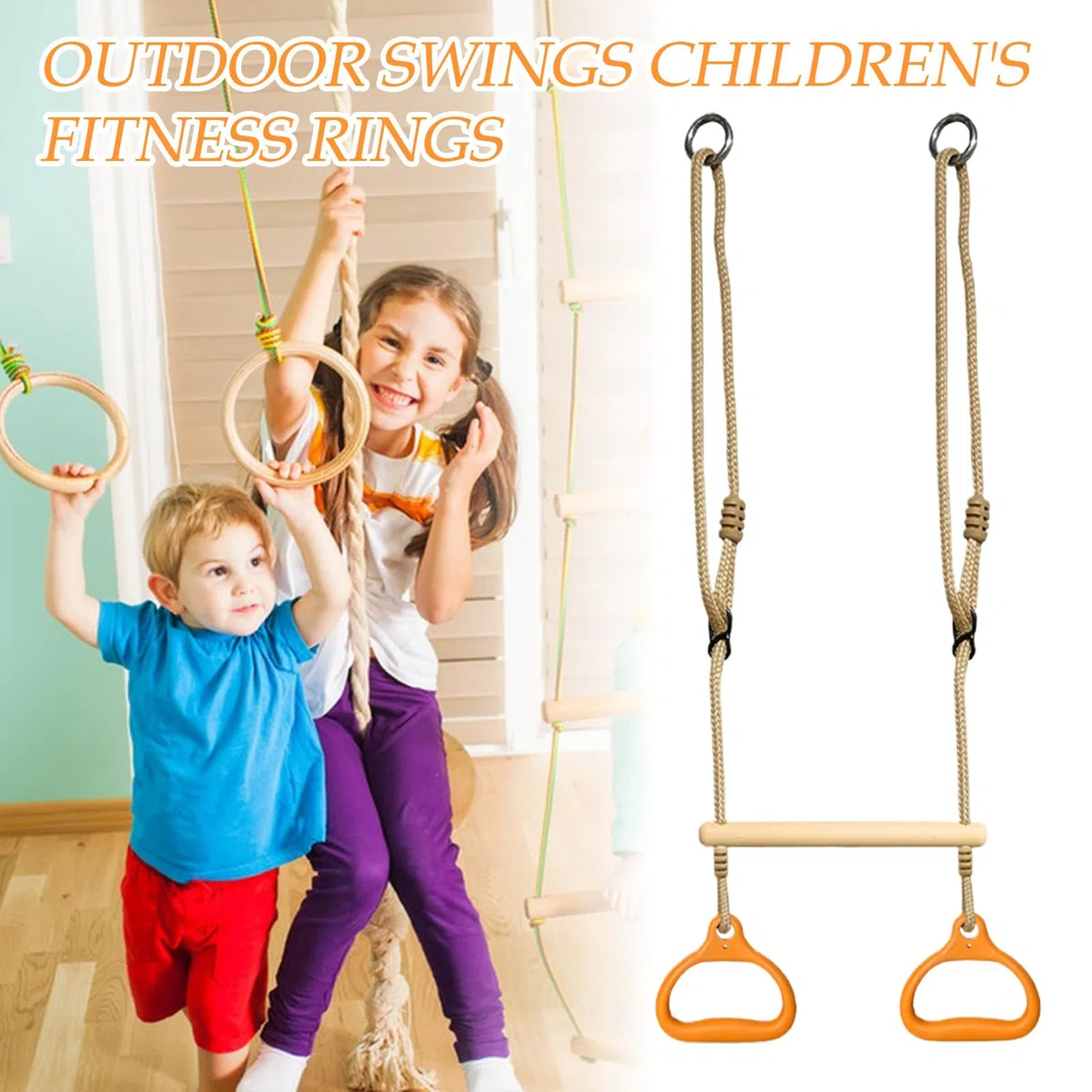 Trapeze Swing | 57.09 pollici di anelli di attrezzatura da palestra | Anelli appesi all'esercizio con cinturini | Gioco sensoriale stabile regolabile portatile per bambini adulti cortile da gioco este