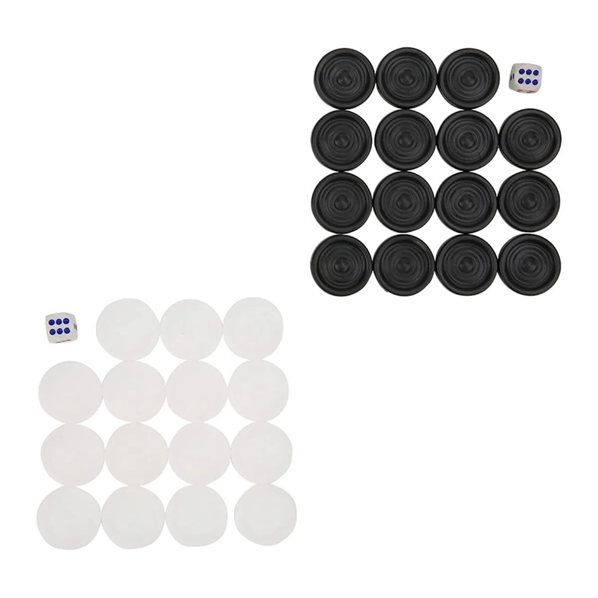 Set di pezzi degli scacchi da 22 mm di alta qualità con retro in plastica - Include 15 pezzi neri e 15 pezzi bianchi e 2 dadi - Adatto per il divertimento in famiglia e per pa