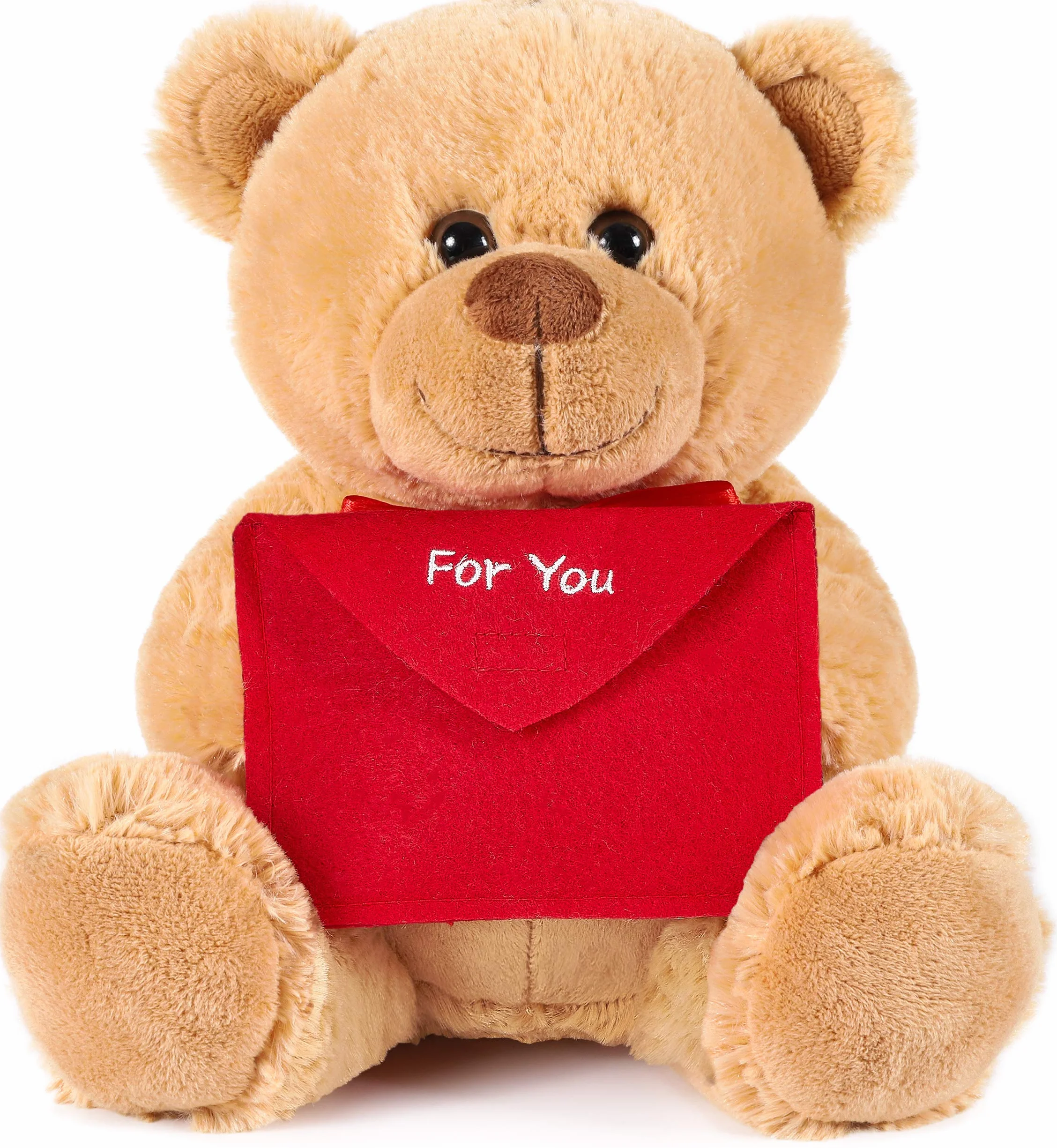 Brubaker Orsacchiotto Orso di Peluche con Busta Rossa - for You - 25 cm - Marrone Chiaro