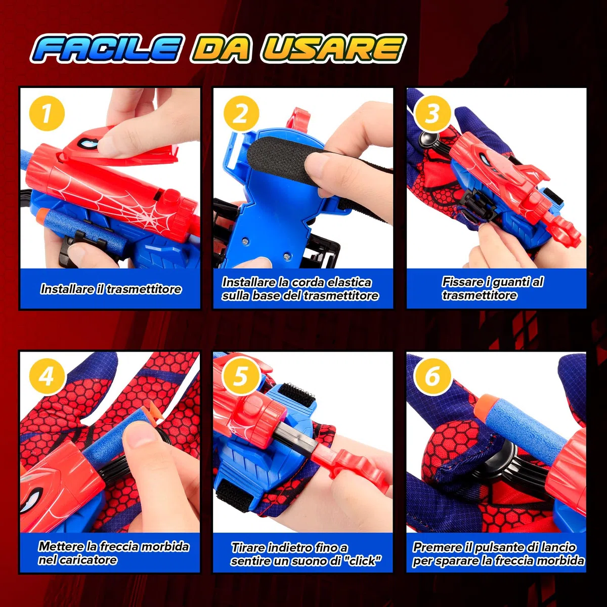 Braxel Spara Ragnatele Giocattolo per Bambini 3-8 Anni, Set di 2 Guanti da Esterno Maschio Giochi Bambino 4 5 6 7 8 Anni Maschio Regalo Bambino 3-10 Anni Maschios