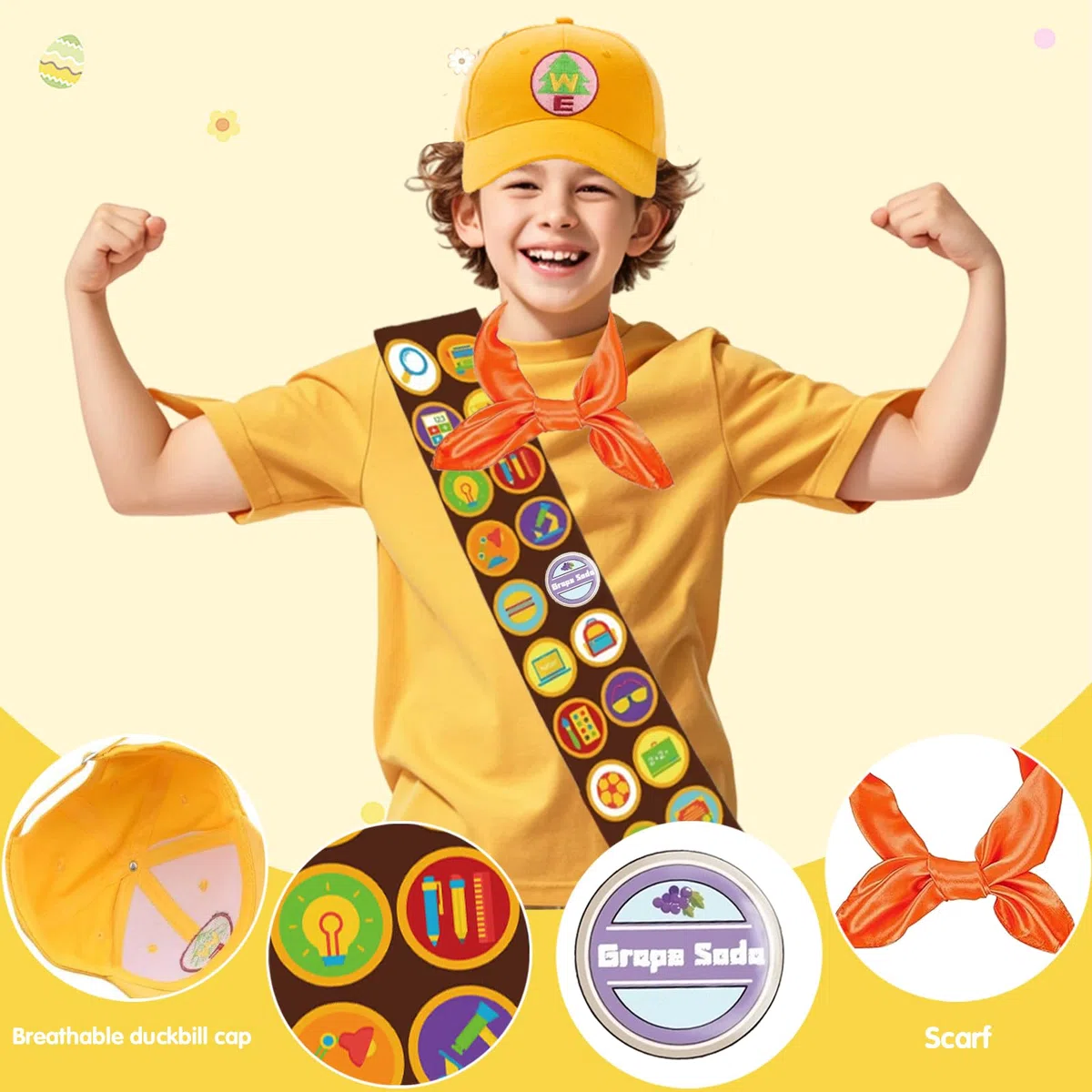 WENAUAN Costume da Scout, 5PC Costume Carnevale Bambino con Cintura con Distintivo, Cappello, Sciarpa, Graffette, Nodo per Sciarpa, per Giochi di Ruolo di Carnevale e Feste