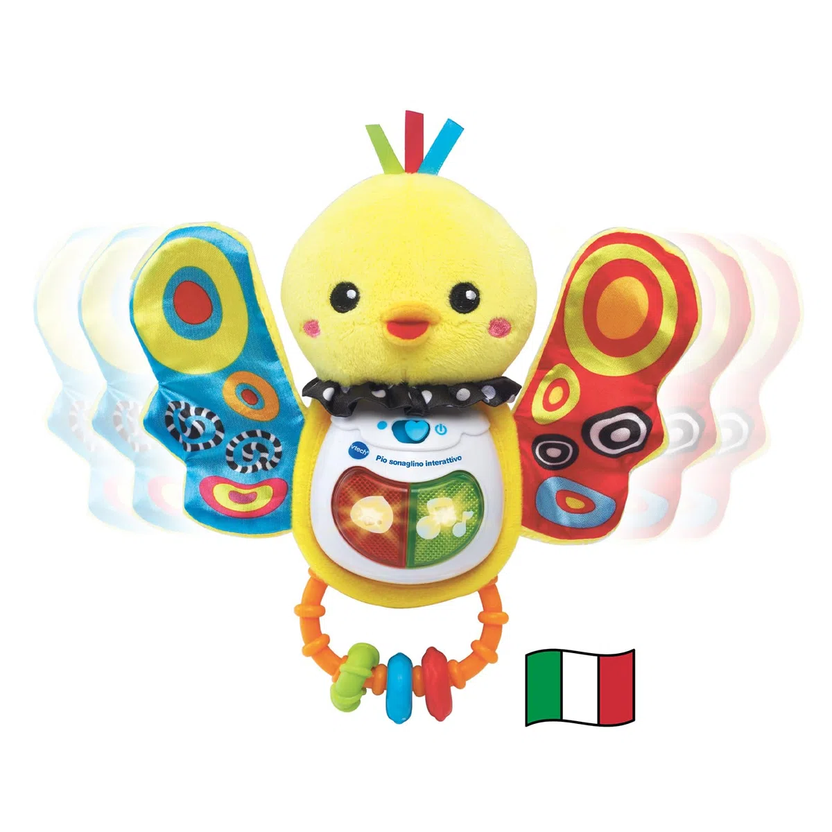 VTech Pio Sonaglino Interattivo, Sonaglio Neonato con Attivazione a Pulsante Luminoso, Gioco Neonato con 10 Melodie e 3 Canzoni, Sensore di Movimento, Lingua Italiana, Batterie Incluse, 3-24 Mesi