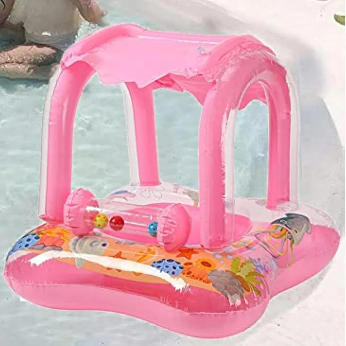 Galleggiante per piscina con tettuccio di protezione solare, aiuto gonfiabile per bambini, portatile, stile cartone animato, galleggianti d'acqua XBeach, Lago e | Anello da nuoto UV Toddlersc