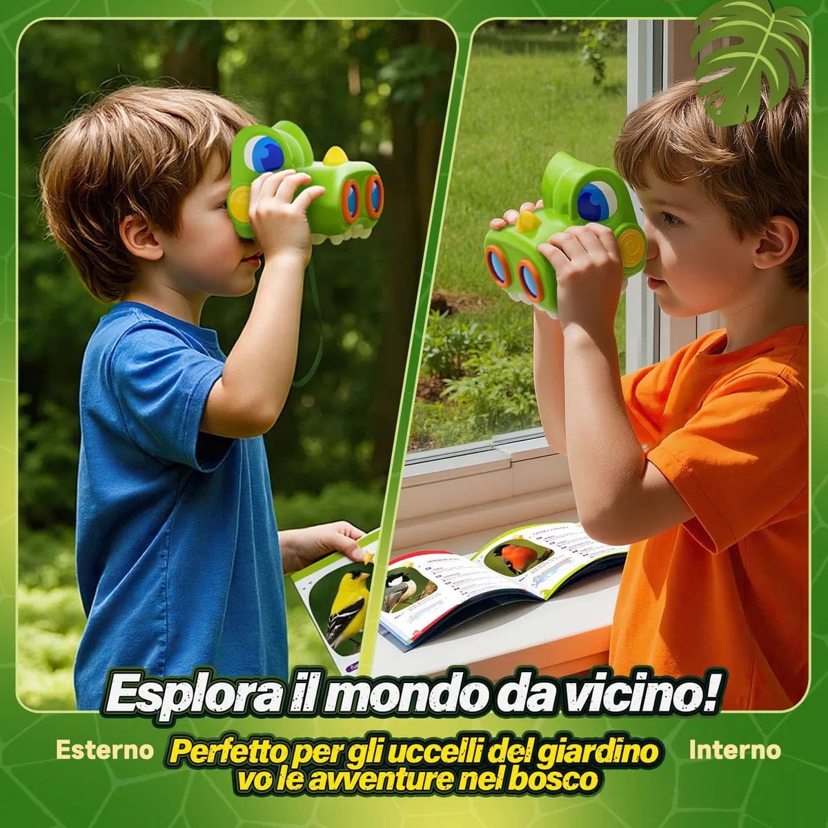 Binocolo Bambini con Guida Uccelli,Dinosauro Bambina Regalo 3-12 Anni Giochi Bambina 3 4 5 6 7 8 9 Anni, Giocattolo Bambini Gioco Bimba 3-10 Anni Femmina Educativo Viaggio Regali di Natale Compleanno
