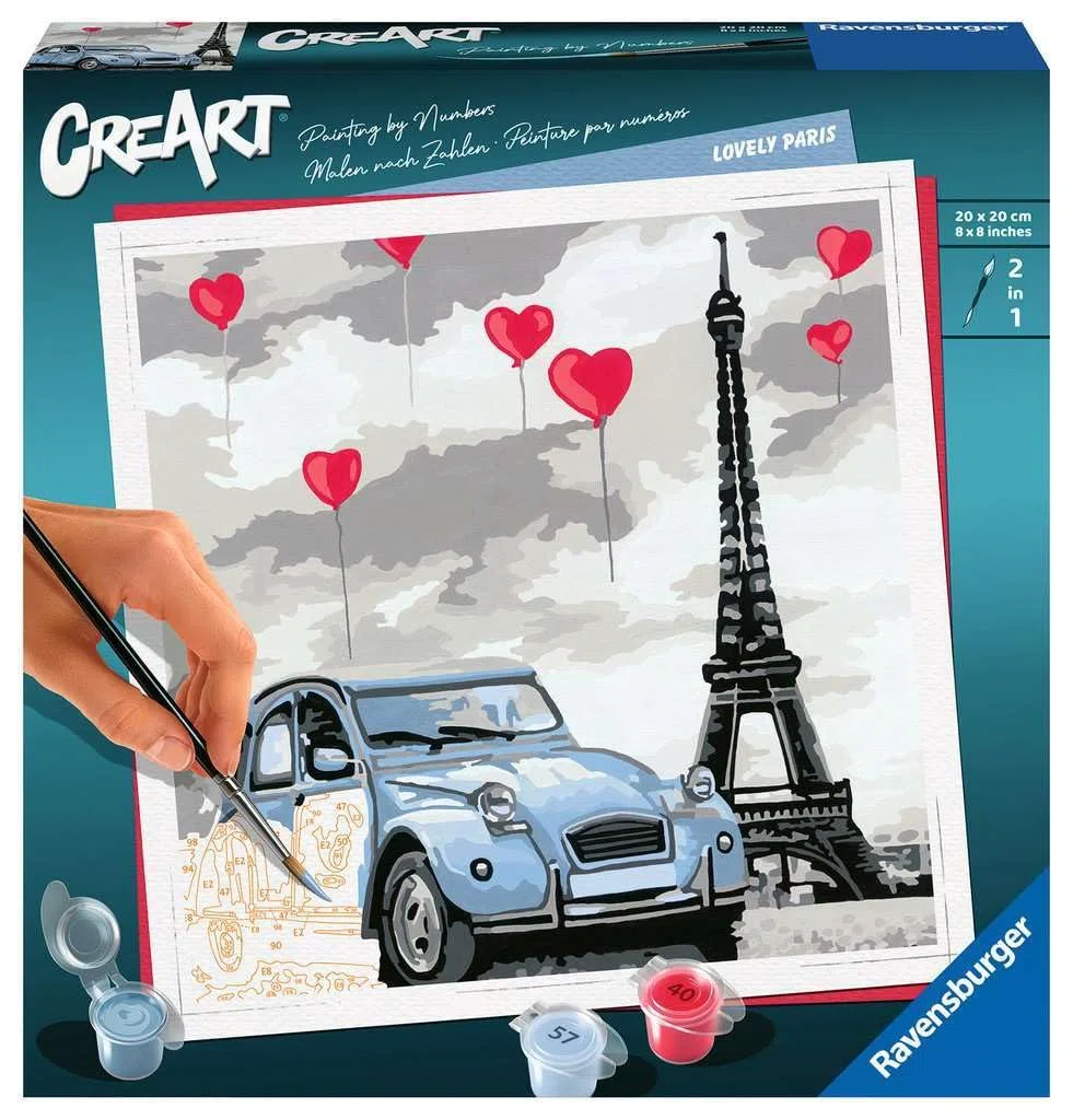 Ravensburger - CreArt Parigi, Dipingere per Rilassarsi, Contiene Una Tavola Prestampata e Un Tracciato Che Guida l'Attività, Hobby per Adulti e Ragazzi- Misure Tavola 20 x 20 cm
