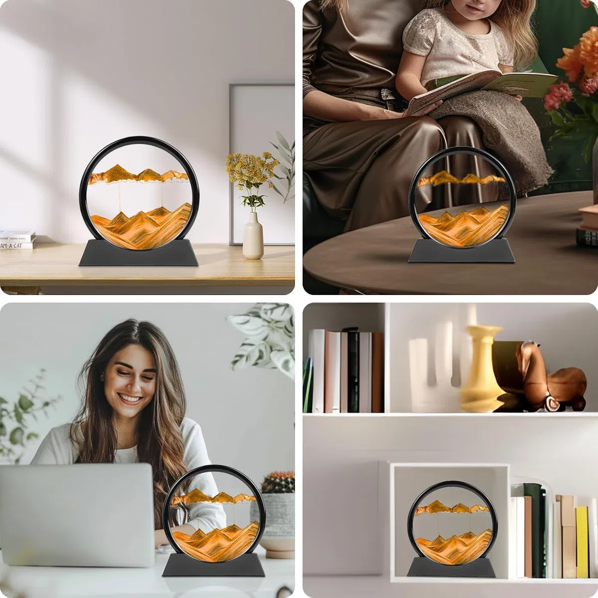 RCQD clessidra 3d sabbia paesaggio,paesaggio marino profondo a clessidra 3d,Pittura di Sabbia Che Scorre Display Decorazioni per la Casa e l'ufficio Giocattoli da Scrivania per Adulti (Blu, 12")