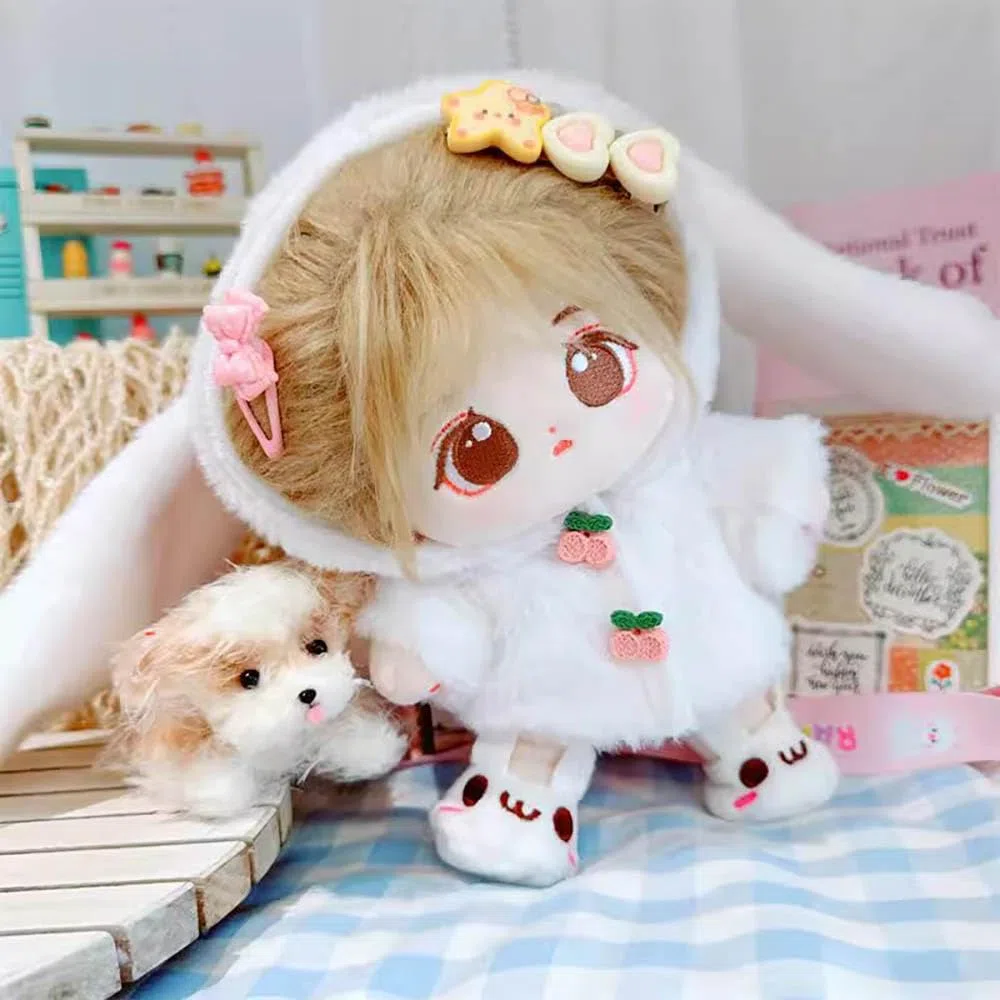 niannyyhouse Vestiti per bambola di peluche da 20 cm con cappotto, occhiali, borsa da 20,3 cm (bianco)