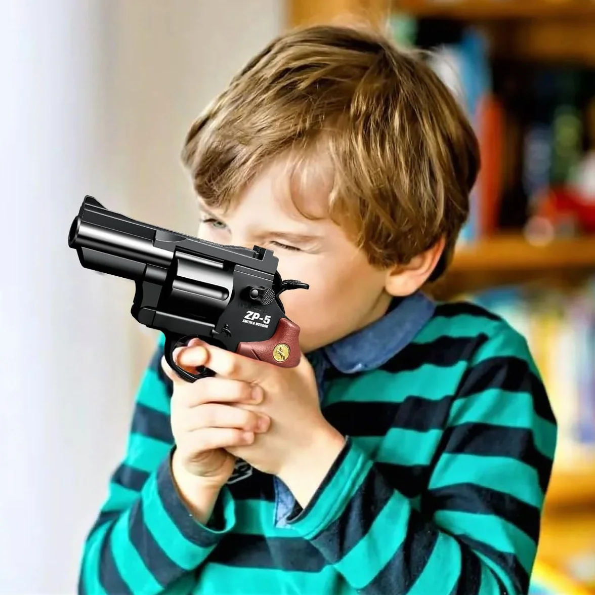 Revolver Giocattolo,Revolver per Bambini,Pistola Giocattolo,Con 24 Proiettili EVA,per Bambini 7 anni + il gioco all'interno e all'aperto,Regali per bambini (Marrone)