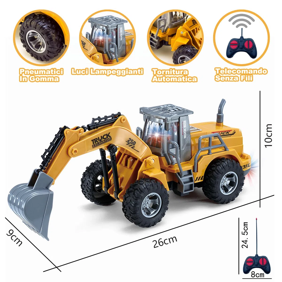 4 Canale 1:32 escavatore telecomandato giocattolo,con luci lampeggianti,telecomando senza fili,Trattore Digger Giocattoli per bambini,per Regali Per Bambini Dai 3 4 5 6 7 Anni