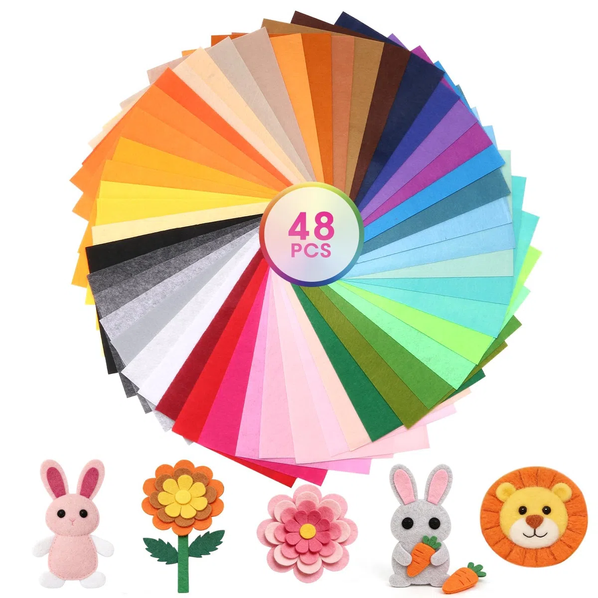 NZNSML 48 colori per fai da te, 20 x 30 cm, tessuto in feltro, spessore 1 mm, fogli di feltro colorati, per fai da te, artigianato, progetti di cucito, decorazione manuale