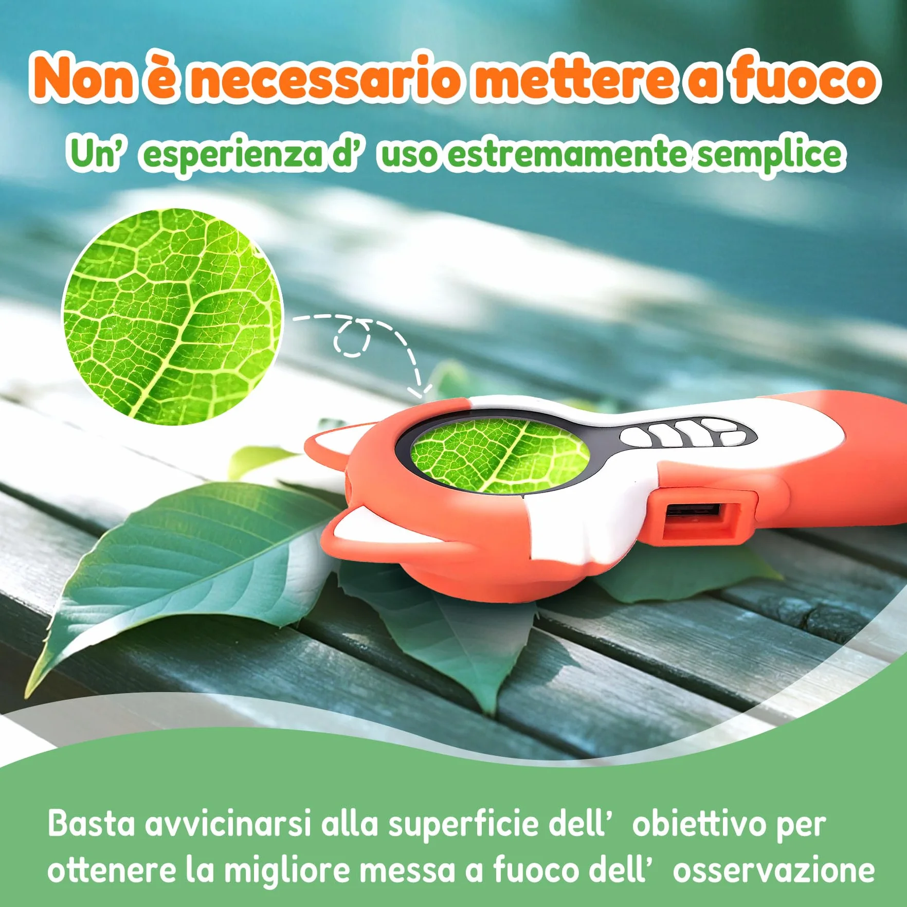Microscopio digitale 2 in 1 per bambini, un obiettivo per fotocamera e un obiettivo per microscopio, microscope for kids 100X, piccoli esploratori, 16GB, Volpe