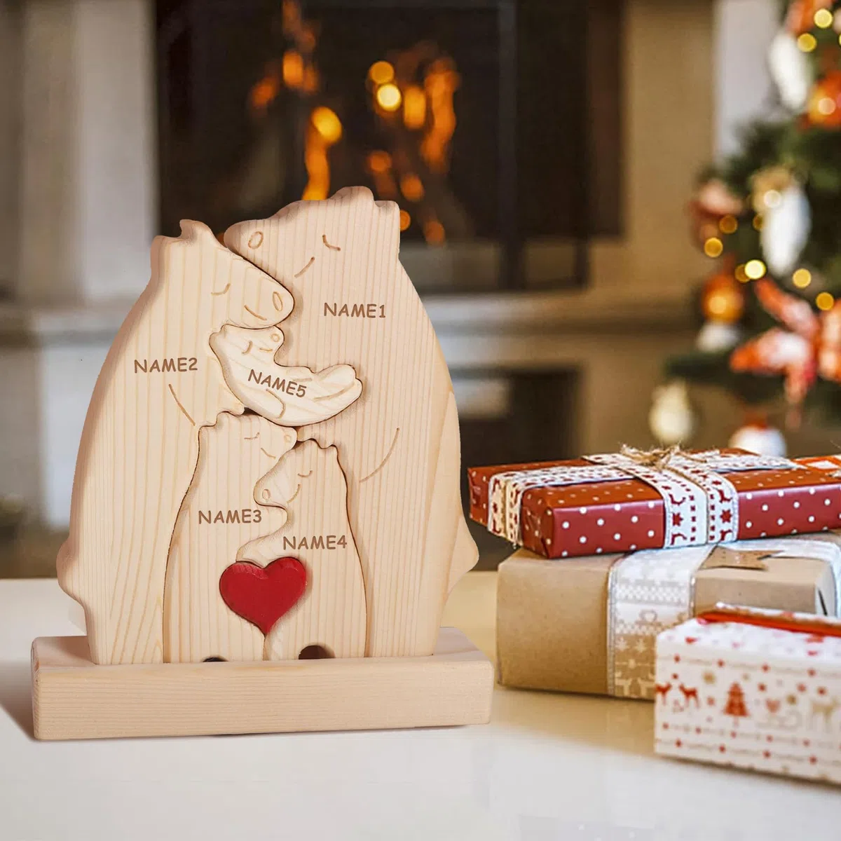 Orsi Puzzle Per Famiglie In Legn,Puzzle Personalizzato con Famiglia di Orsi in Legno,Statua Decorativa In Legno Della Famiglia Di Orsi, Decorazione Domestica per Soggiorno (4PCS)