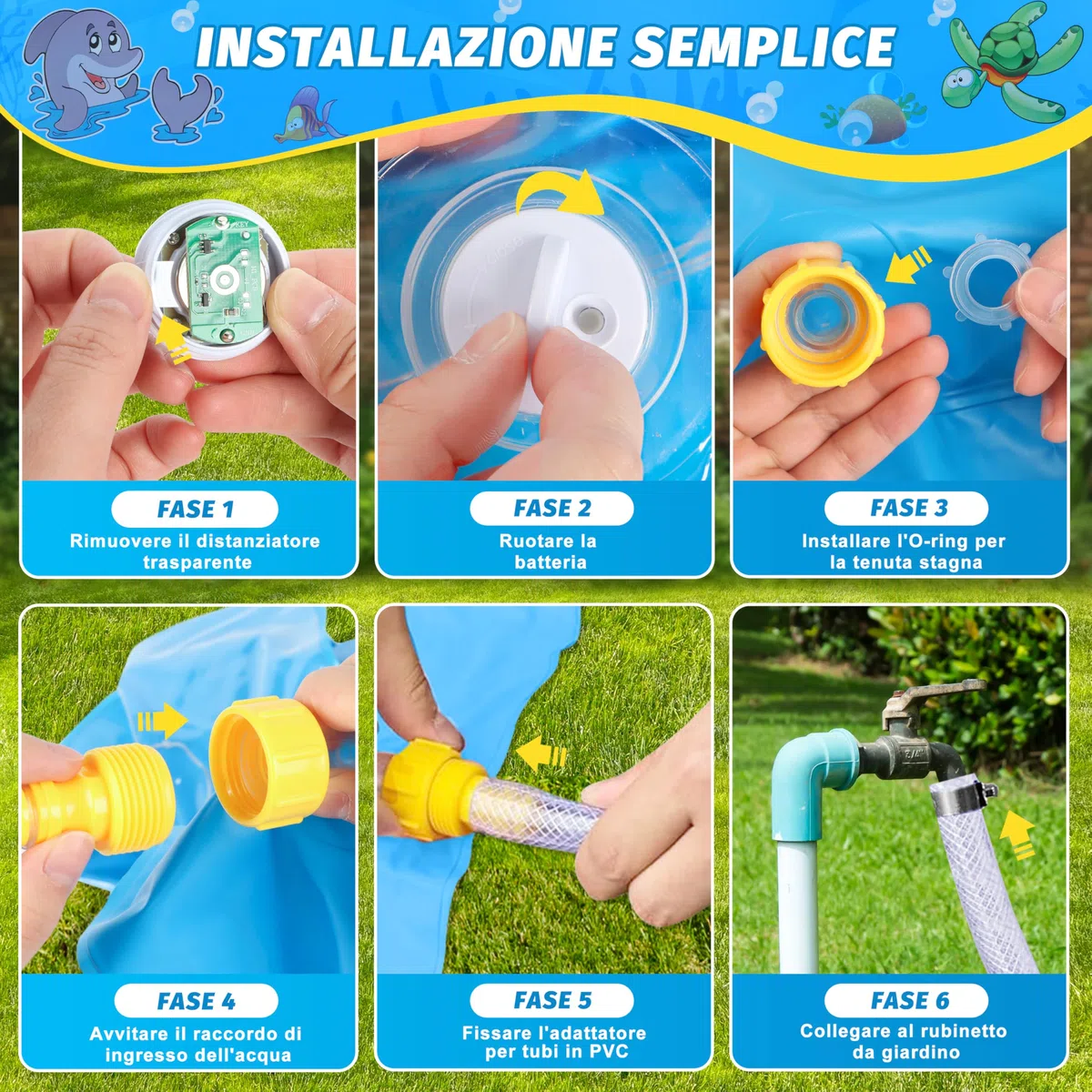 IEEILULU Tappetino Gioco d'Acqua per Bambini, 170cm Splash Pad, Giardino Estivo All'aperto Spray Acqua Giocattoli per Bambini (Blu)