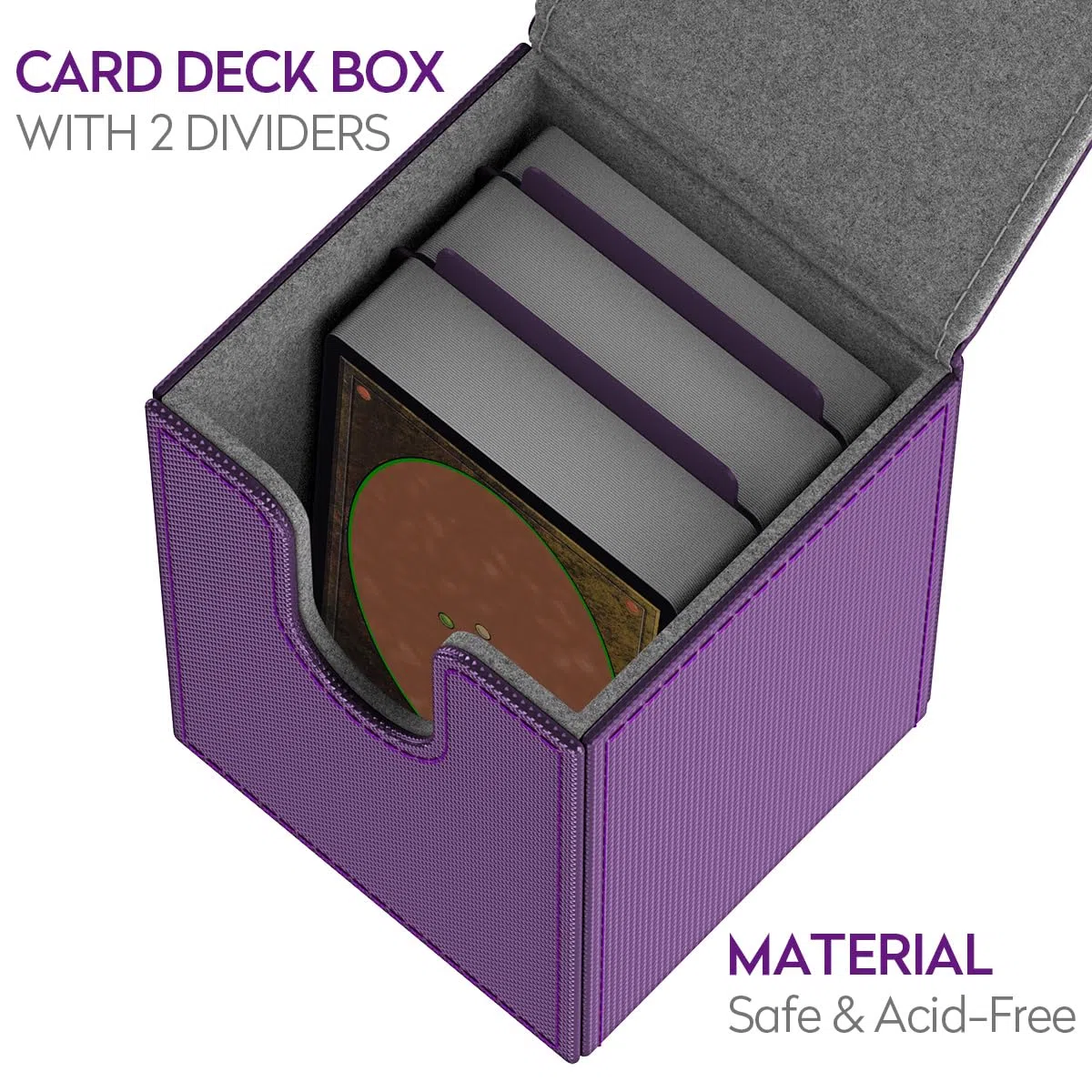 Pulchra Scatola Box Porta Carte Capacità fino a 100+ carte, con 2 Piastra di Partizione, Magnetic Flip Deck Box (Elemental Design, Viola)