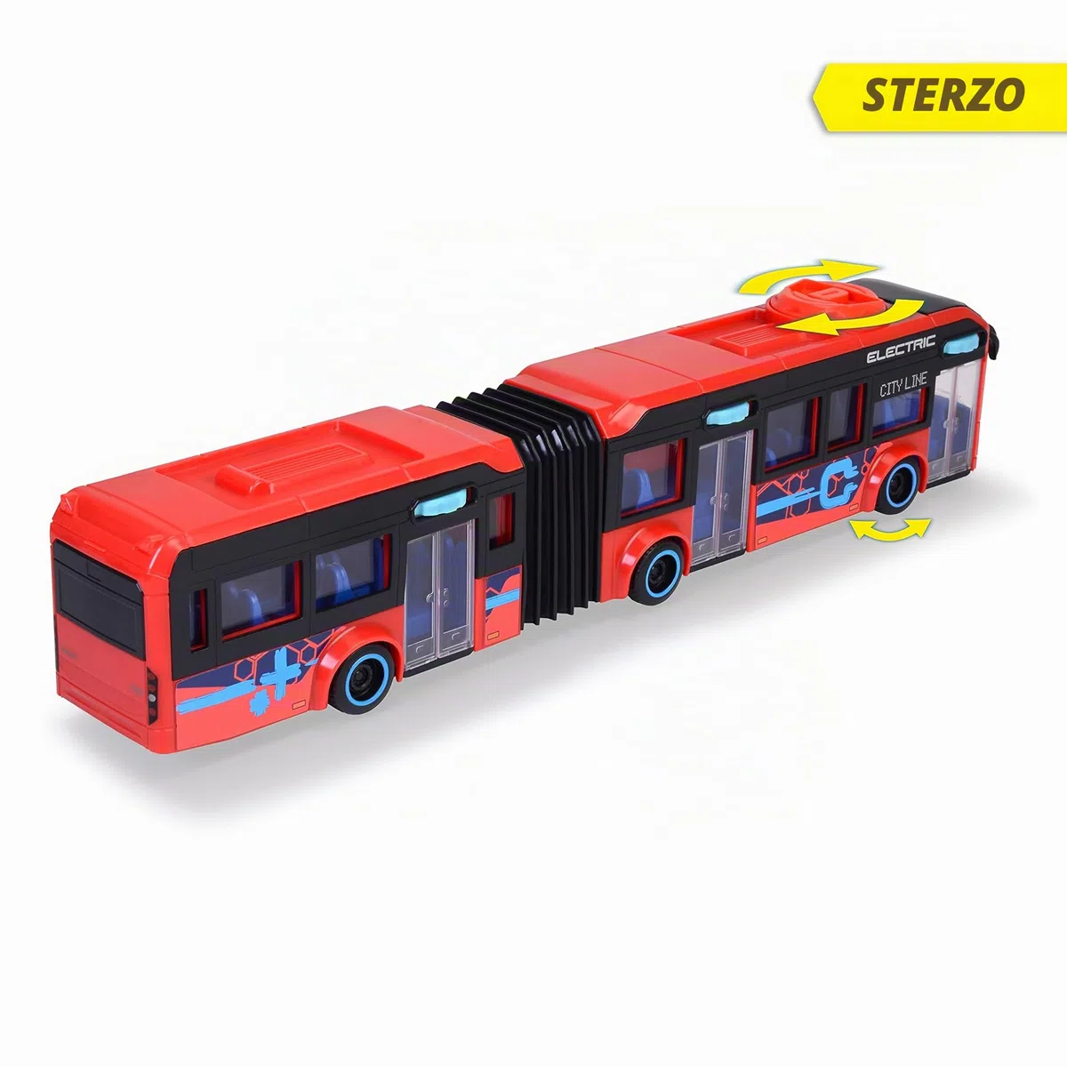 Dickie Autobus Volvo City Doppio 40 cm, Autobus Urbano con funzione di sterzo, apertura porte e licenza ufficiale Volvo (203747015)