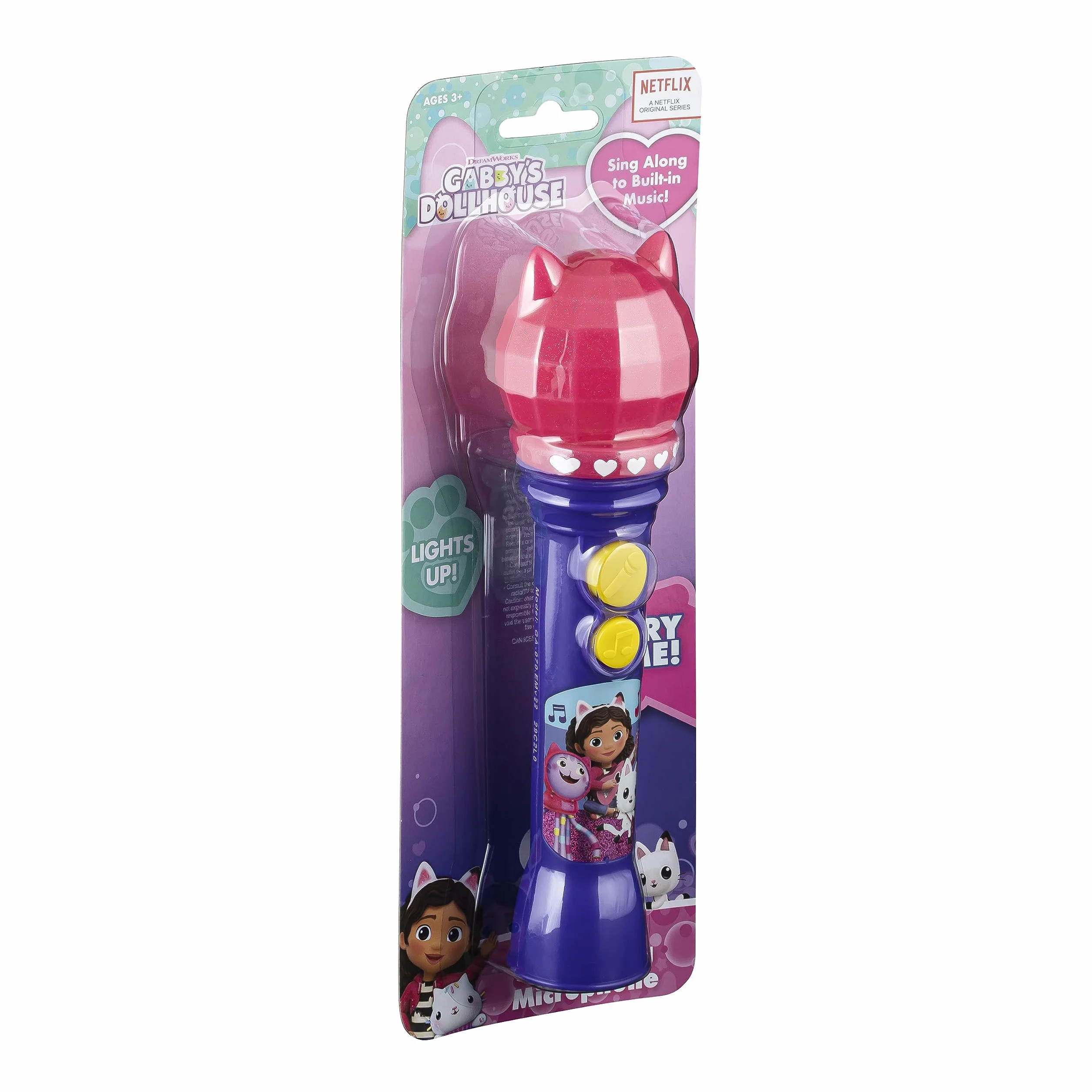 ekids KIDdesigns - Microfono per casa delle bambole di Gabby, per bambini, con microfono funzionante reale, con luce lampeggiante a LED e altoparlante, giocattolo portatile per karaoke