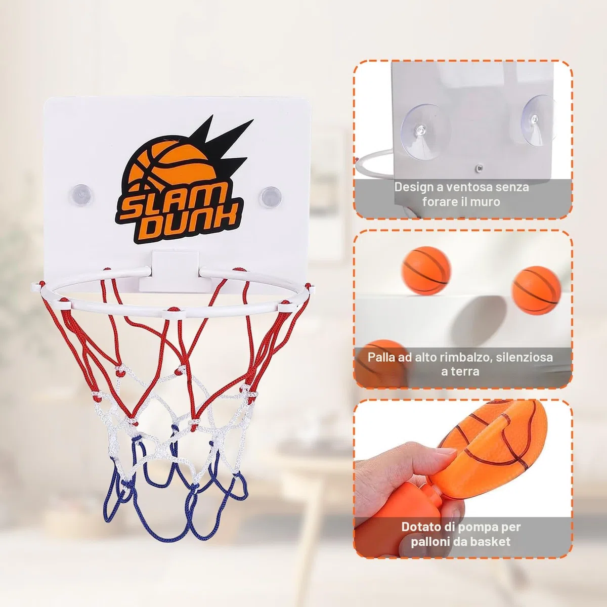 4 Pezzi Mini Canestro Basket Da Camera,Parete Aspirante E Doppio Gancio Canestro Basket Bambini, Adatto Per Giochi Per Bambini Al Coperto e Giochi Da Ufficio, Con Gonfiatore