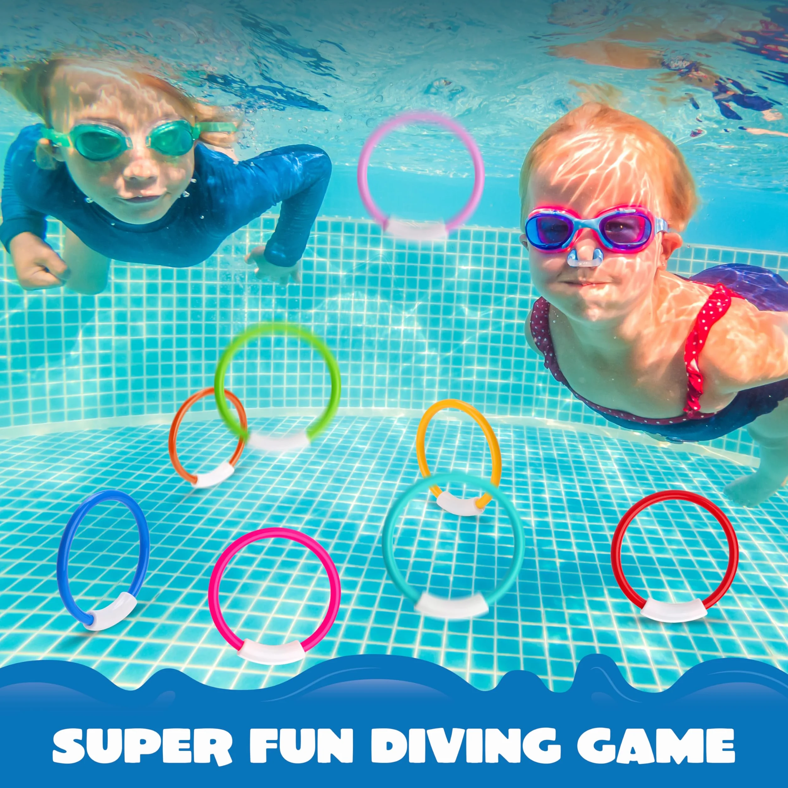 JOYIN Anello da Immersione da 8 Pezzi, Giocattoli da Immersione per Bambini, Giochi subacquei, Giochi d'Acqua,Animali da Immersione,Estate