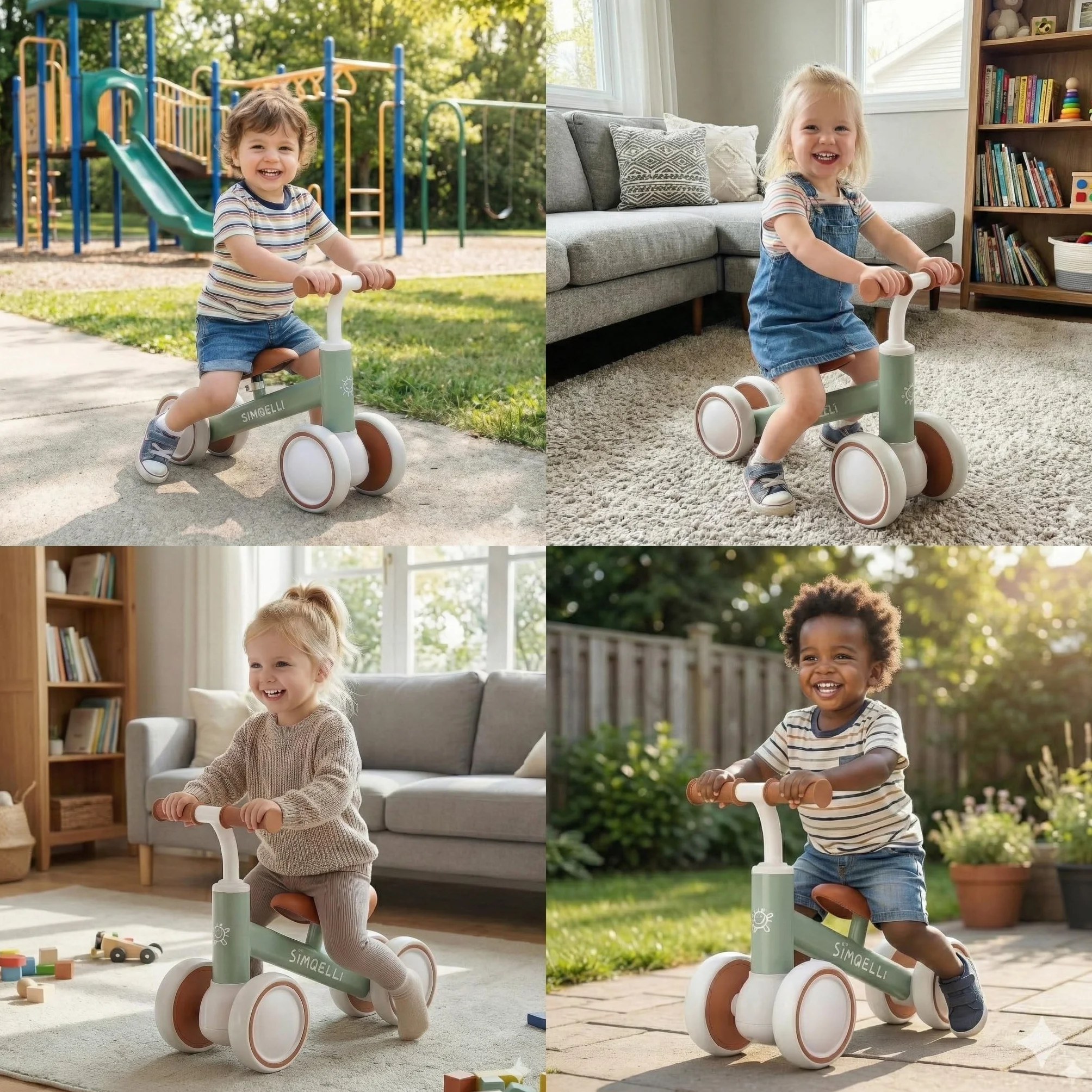 Bicicletta Senza Pedali per 1 Anni (10-24 Mesi), Bicicletta Equilibrio per Bambini, con 4 Ruote Primo Regalo di Compleanno per Bambini e Bambine (Verde)
