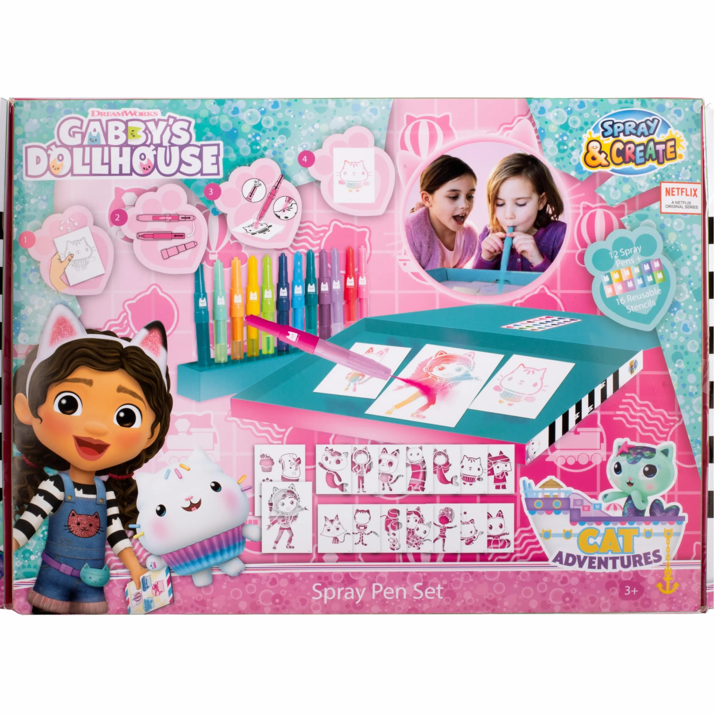 Gabby's Dollhouse - Set di penne spray - Matite da colorare per bambini - Set da colorare con matite colorate e pagine da colorare, GD23368