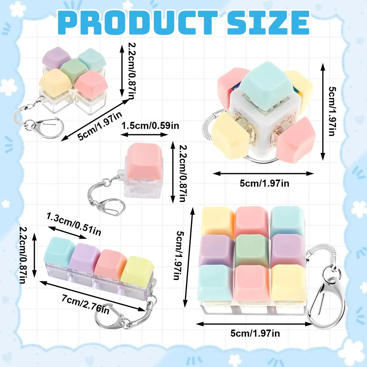 5 Pezzi Tastiera Fidget Toys per Adulti, Fidget Clicker per Tastiera, Tastiera Giocattolo Fidget, Portachiavi Fidget Tastiera, Tastiere Fidget Clicker con Luce LED, per Ansia, Ufficio, Scuola