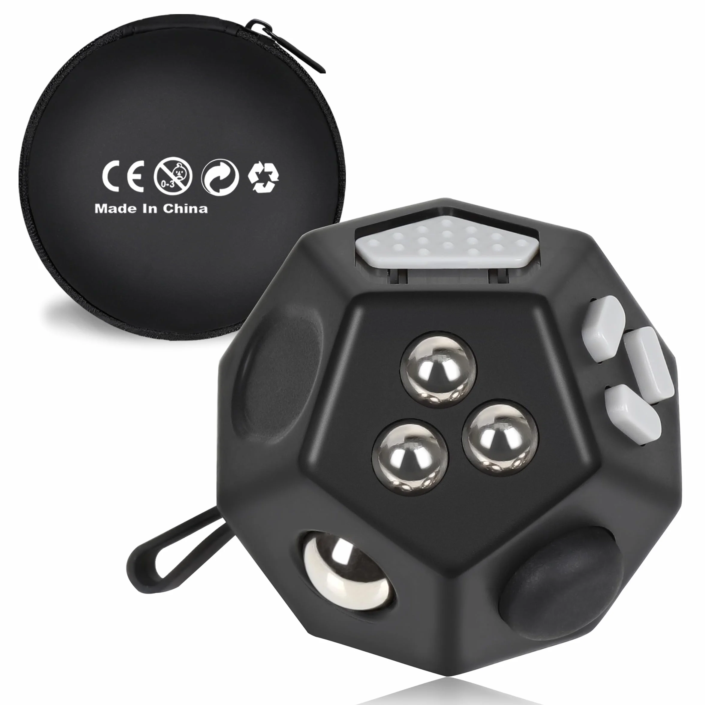 VCOSTORE Mini Fidget Cubo da stress a forma di cubo, 12 lati, per alleviare l'ansia, portatile, per bambini e adulti, con ADHD ADD OCD autismo (nero)
