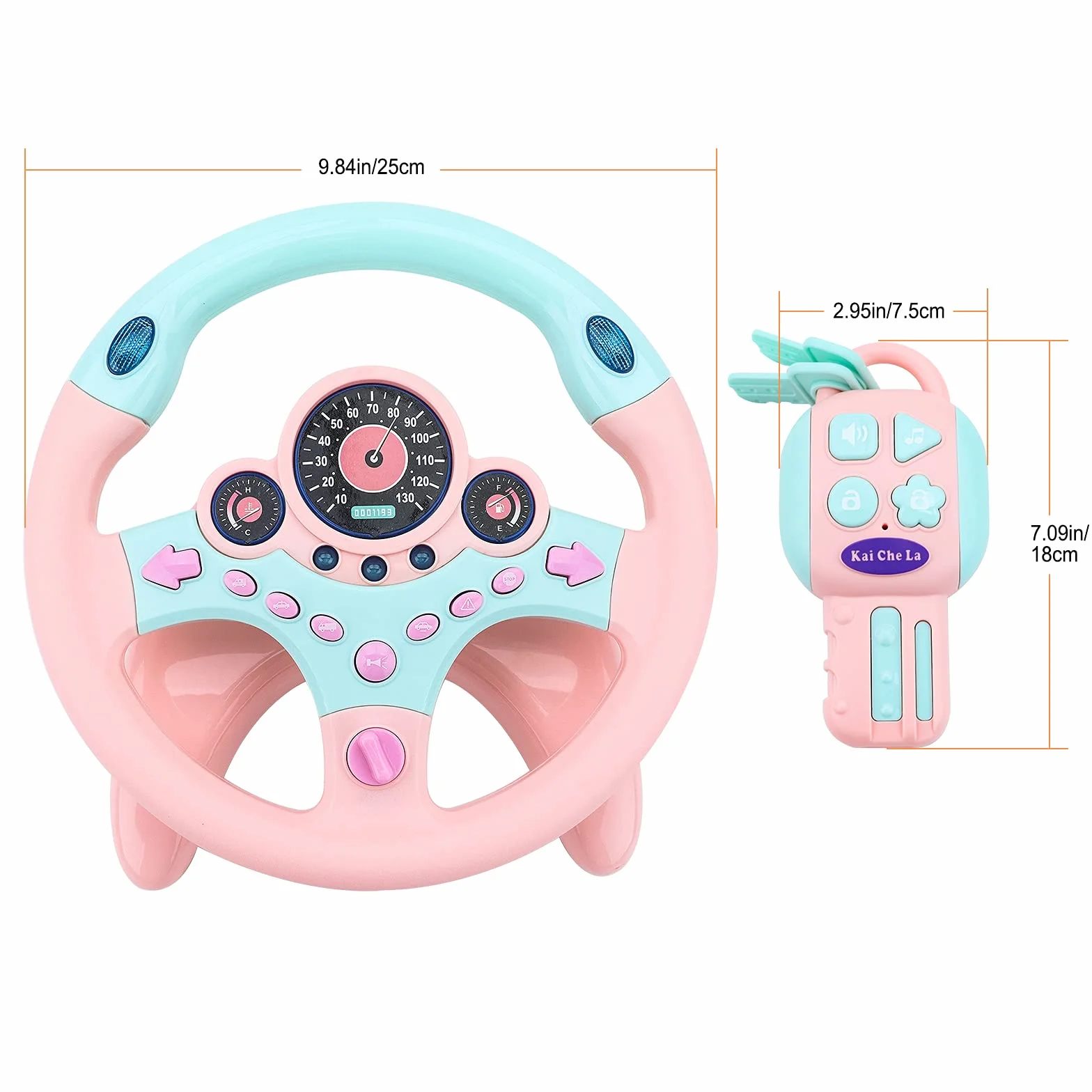 deAO Volante Auto Bambino Simulatore di Guida Bambino Volante Portachiavi con Rotazione a 360°, Funzioni sonore e Luminose (Rosa)