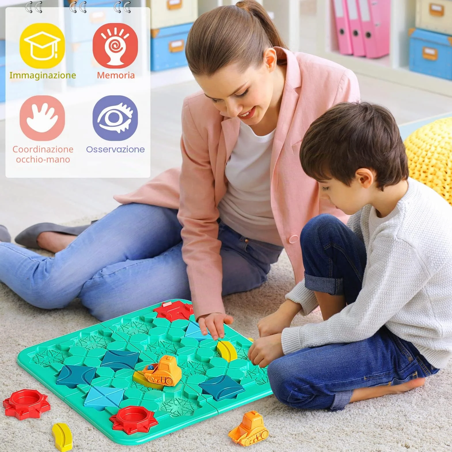 burgkidz Logico Puzzle Labirinto Giochi da Tavolo Costruttore di Strade con 118 Sfide, per Sviluppare la Logica Giocattoli per Bambini 4 5 6 7 8 Anni Ragazzi
