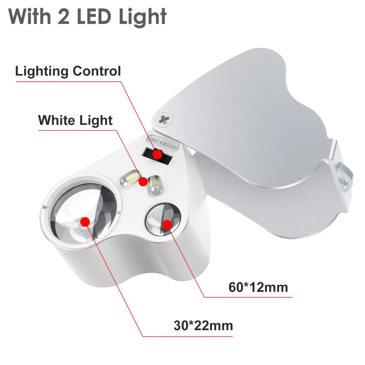 Lente D'ingrandimento Gioielliere Orologiaio con illuminazione, 30X 60X Due Lente, Microscopio Tascabile, Mini Microscopio Portatile, LED Lenti Di Ingrandimento, Bianco