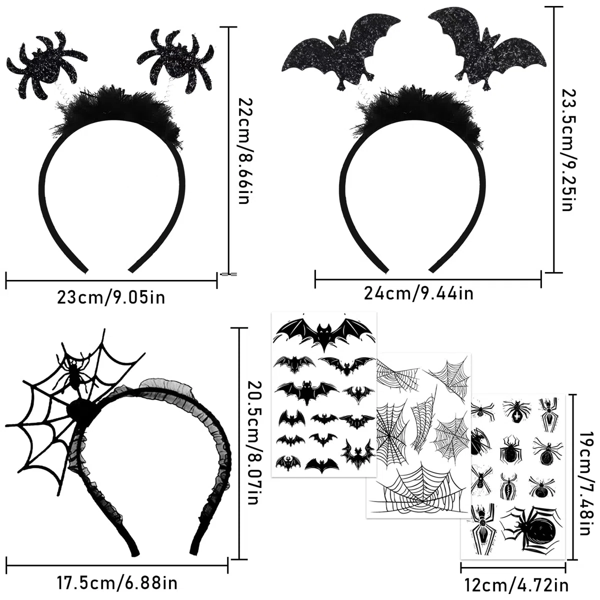 Capelli per Halloween, Fasce per Halloween + Tatuaggi Temporanei- Ragnatela Horror Cosplay Accessori