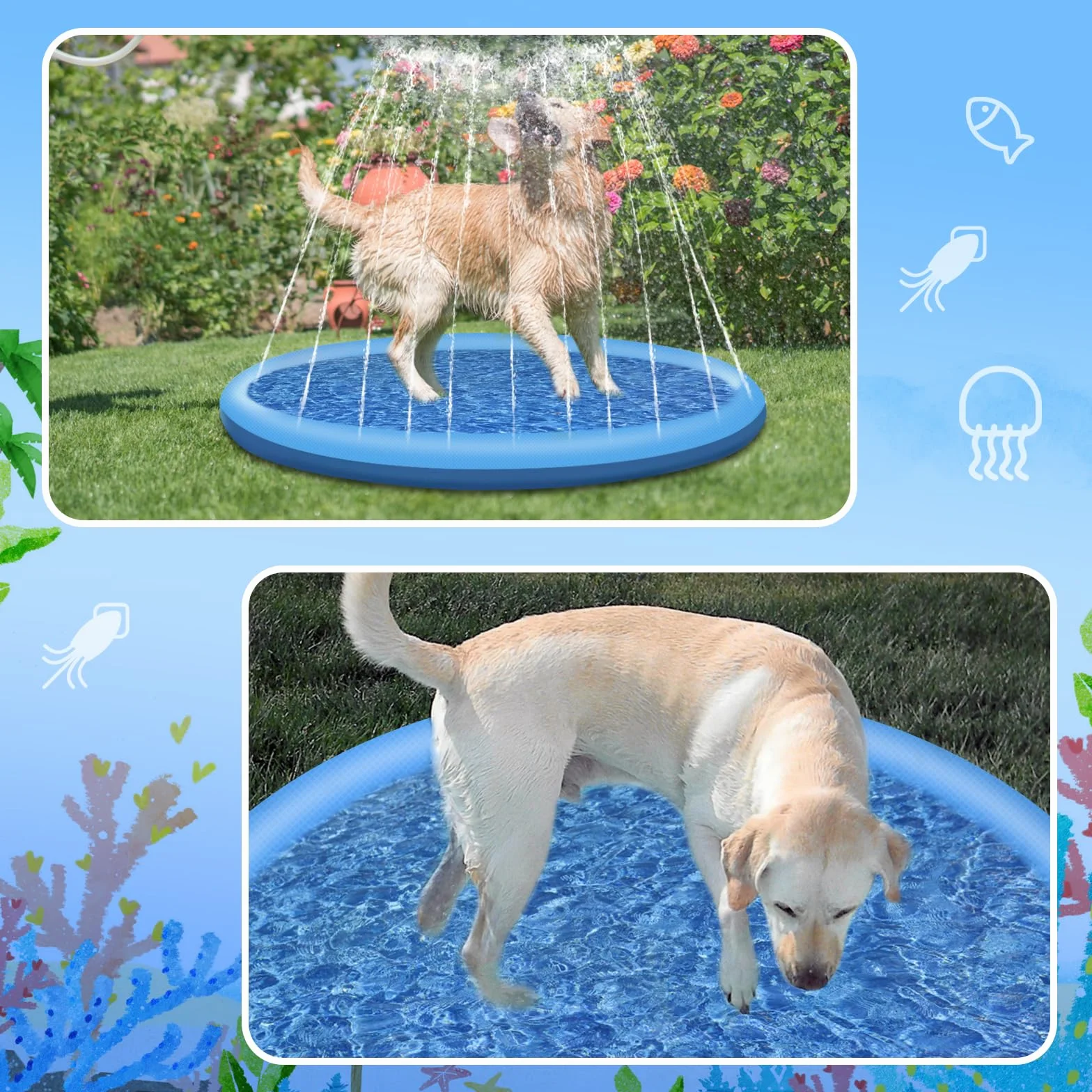Jsdoin Piscina per cani, 100 cm, gonfiabile, pieghevole, ispessita, per esterni, giardino, spiaggia, cortile, giocattolo per cane, blu