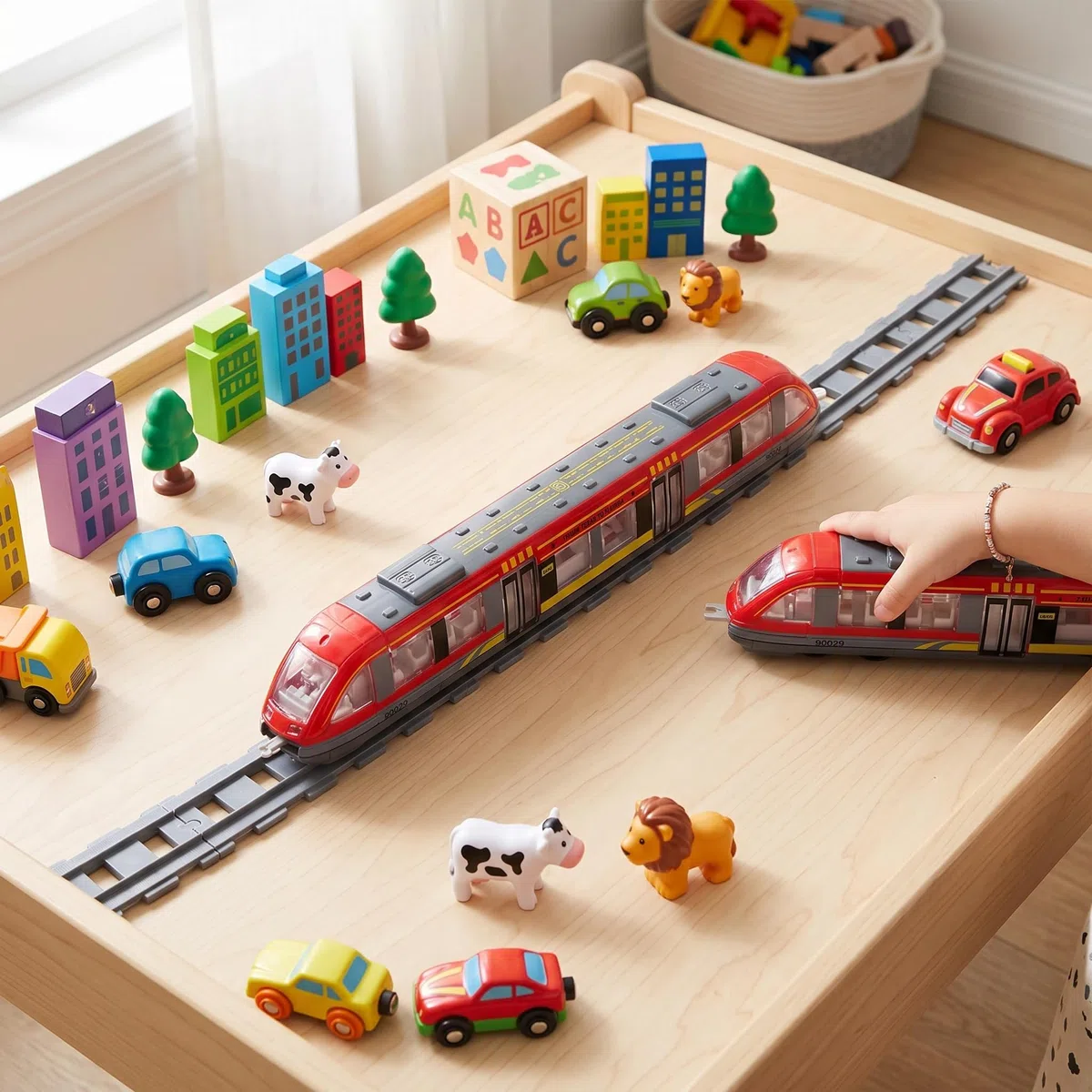 Alomejor Giocattoli Educativi per Bambini Simulazione Treno in Lega Modello di Auto Giocattolo di Compleanno per Bambini(Rosso)