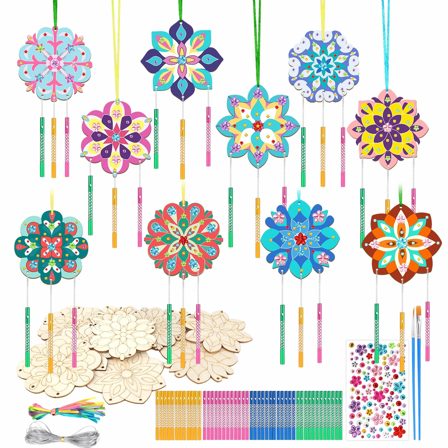 SRIZIAN 10 Kit per Attività creative con il Legno per bambini, Campanelli a Vento per Bambini, Lavoretti Creativi Giocattoli per Decorazione Artigianale Fai Da Te- Mandala