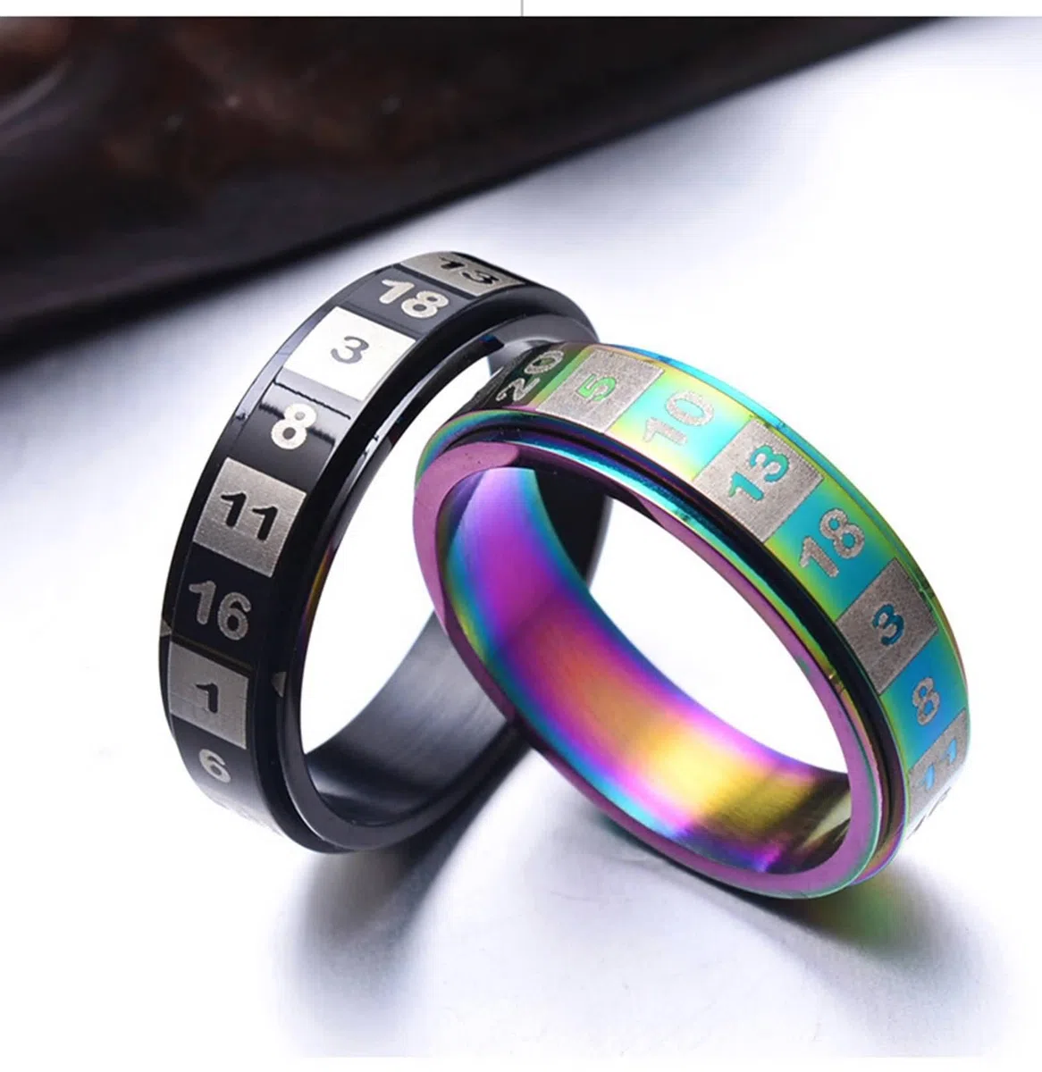 Anelli da Uomo, Numeri Girevole Anti Stress Fidget Spinner Ring Colorato/Nero
