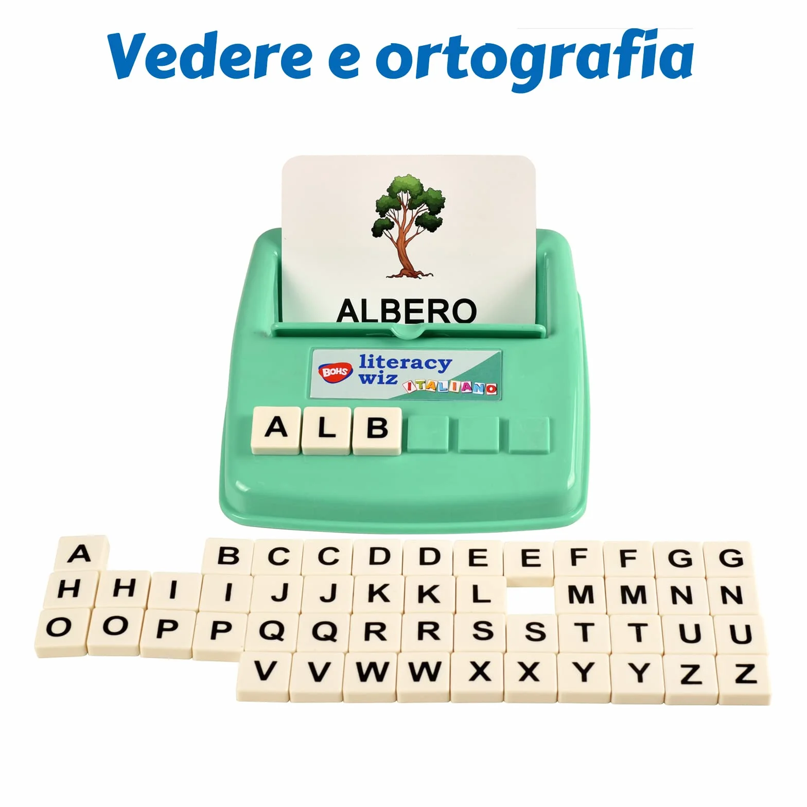 BOHS Juego de Ortografía en Italiano - Ve y Oculta la Ortografía - 60 Tarjetas Flash - Juguetes Educativos para el Aprendizaje de Idiomas en Preescolar