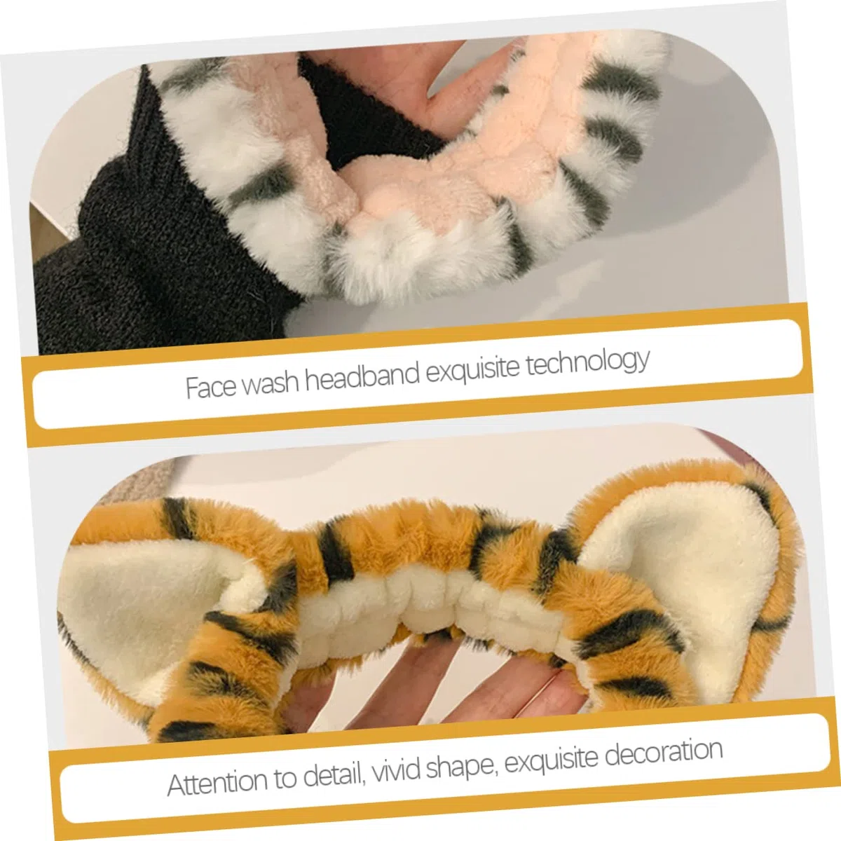 Healeved Fascia per Chioma da Donna in Peluche Orecchie di Tigre 2 Pezzi, Elastica e Larga, per Lavarsi Viso e Feste Cosplay