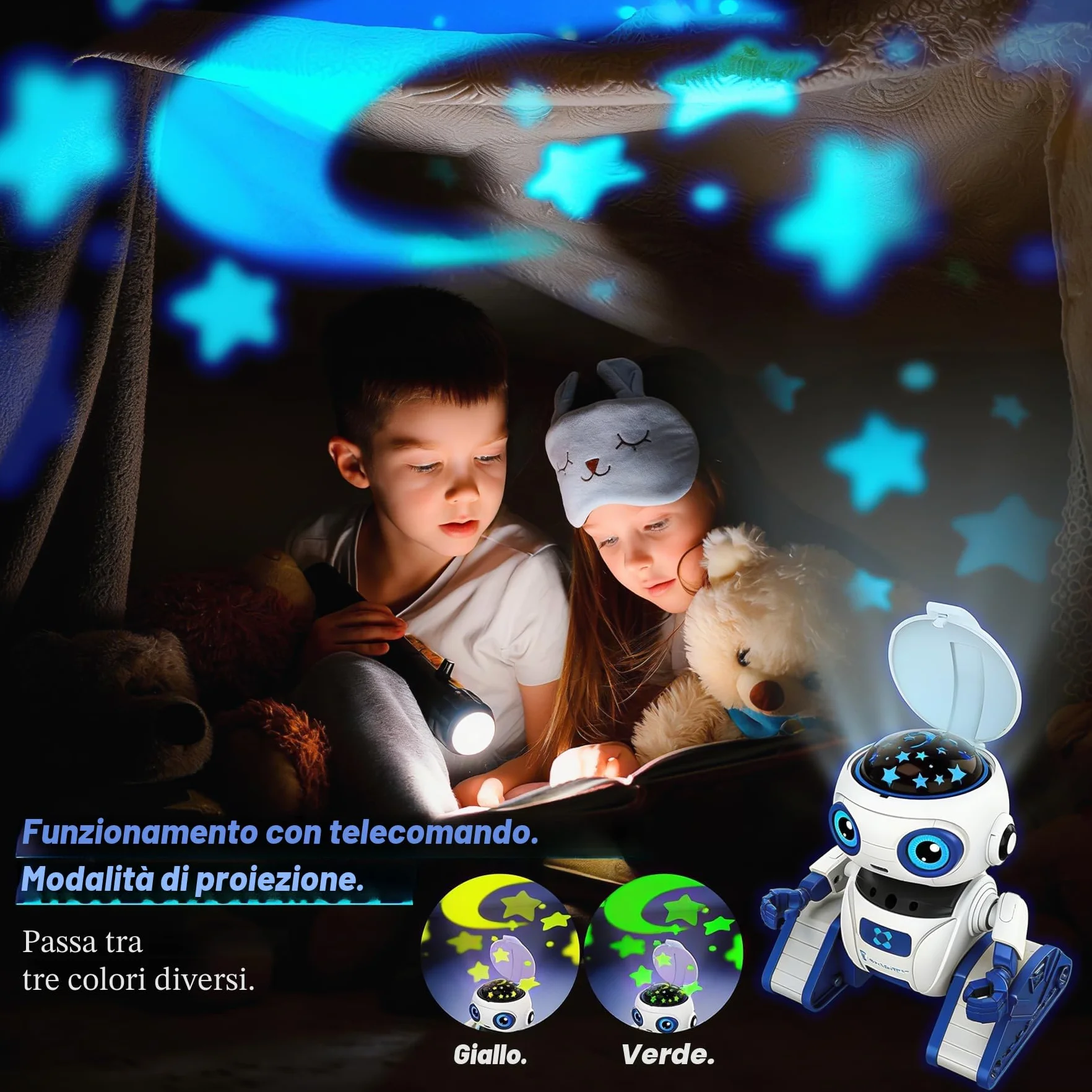 Robot Telecomandato con Controllo Gestuale per Bambini 3-12 Anni, Funzione di Proiezione, Occhi a LED, Musica