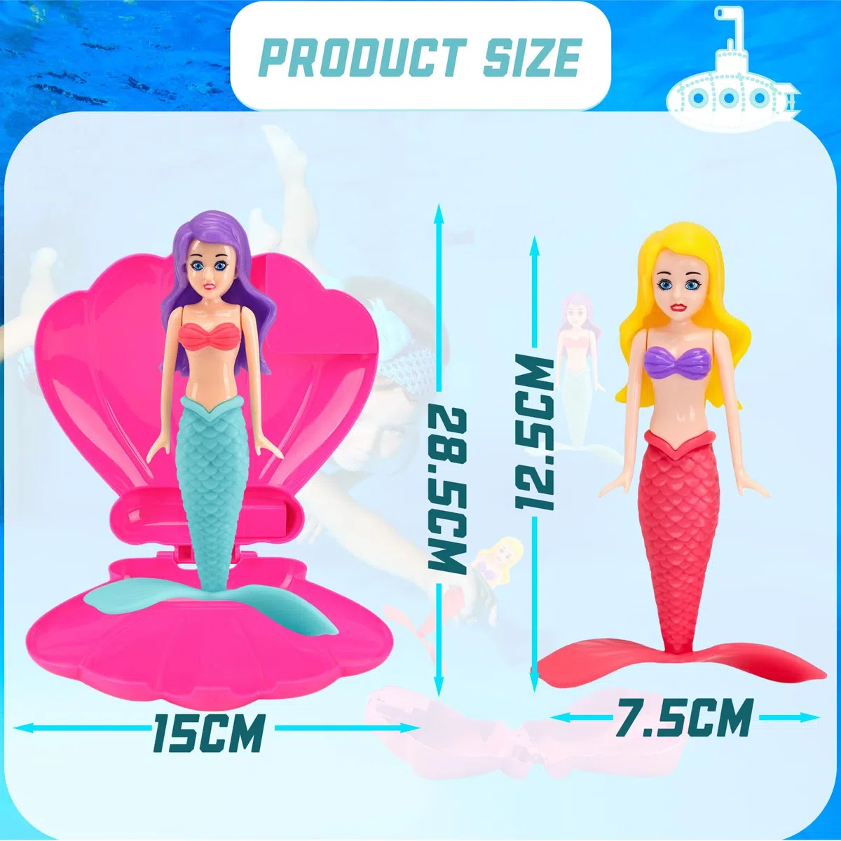 YAAVAAW Sirena Immersione Giocattoli 2 Pezzi Rosa Caldo, Set di Giocattoli di Immersione della Sirena della Piscina per Bambini