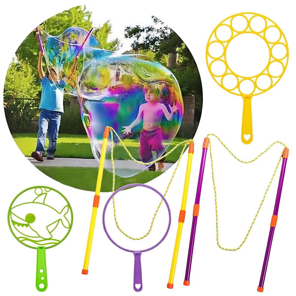 Bolle di Sapone Bambini,55CM Kit Bolle Giganti,sparabolle di sapone grandi,Set Macchina Bolle di Sapone Gadget Compleanno Bambini, Giochi da giardino esterno per bambini Giocattolo Bambina