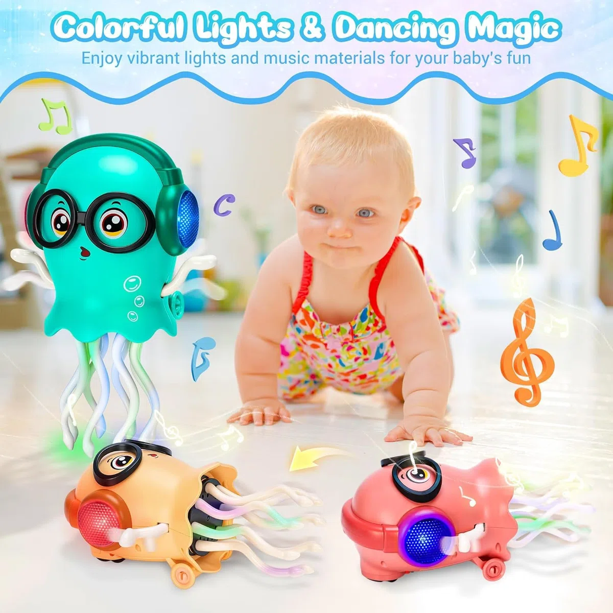 HUIZHOU Polpo Danzante Interattivo 3D con Musica e Luci LED Colorate, Movimento Intelligente, Giocattolo Educativo per Bambini 3+ Anni, Natale e Compleanno (Rosso)