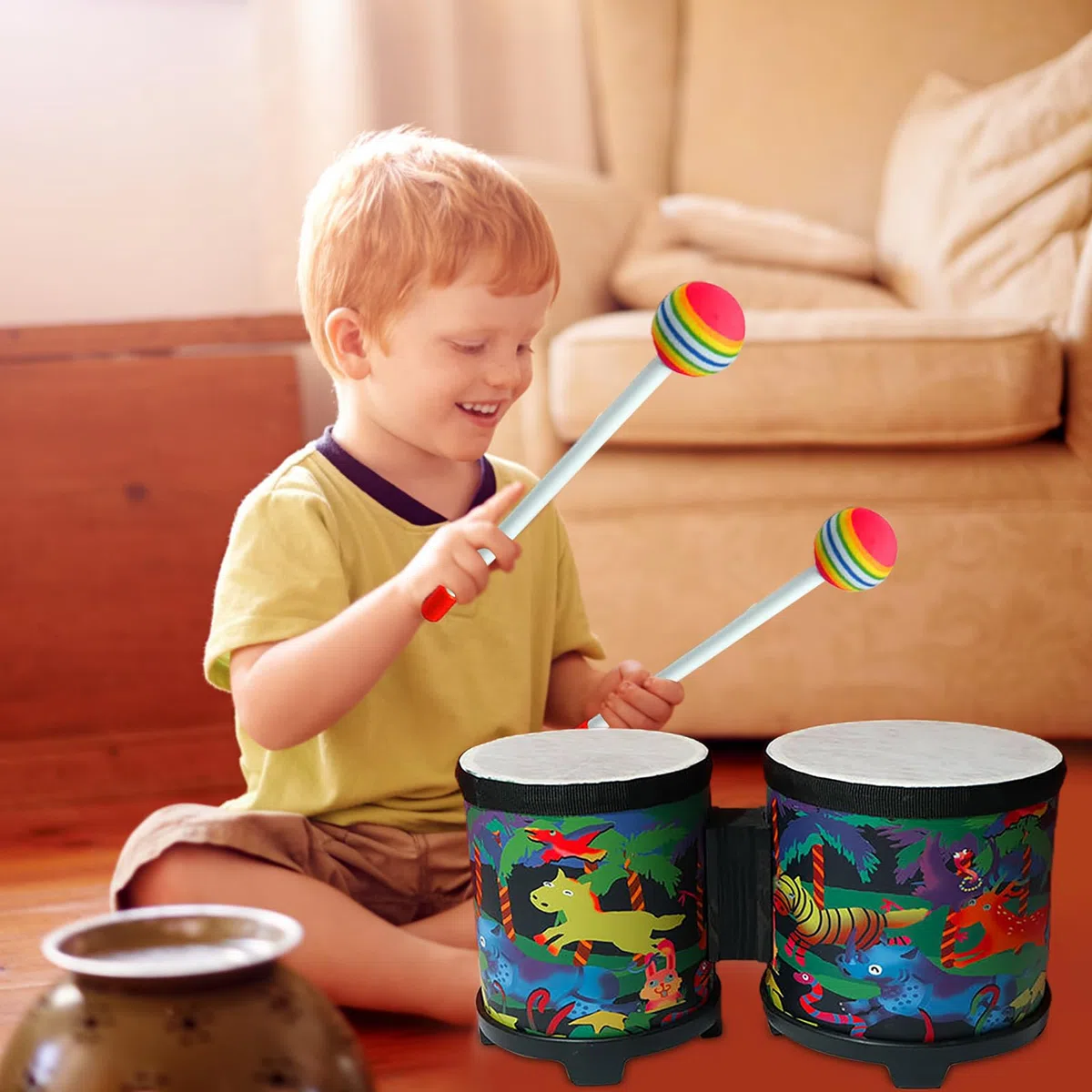 Tamburi Bongo Professionali In Legno Per Bambini E Adulti - Strumento Musicale A Percussione Con Supporto, 2 Bacchette Colorate, Set Di Tamburi Bongo Realizzati A Mano | Ideale Per Insegnamento E Intr