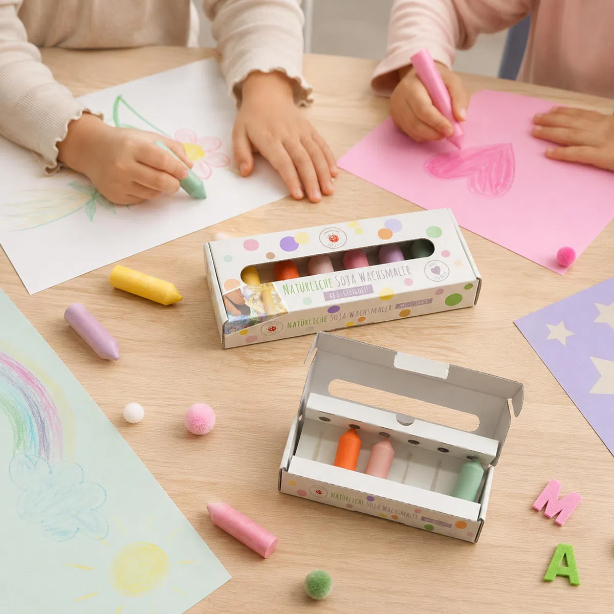 Lulubug Pastelli a cera di soia a partire da 1 anno | atossici, infrangibili, vegani ed ergonomici | tonalità pastello, 100% pittura a cera naturale per bambini | senza additivi inutili e sostenibili
