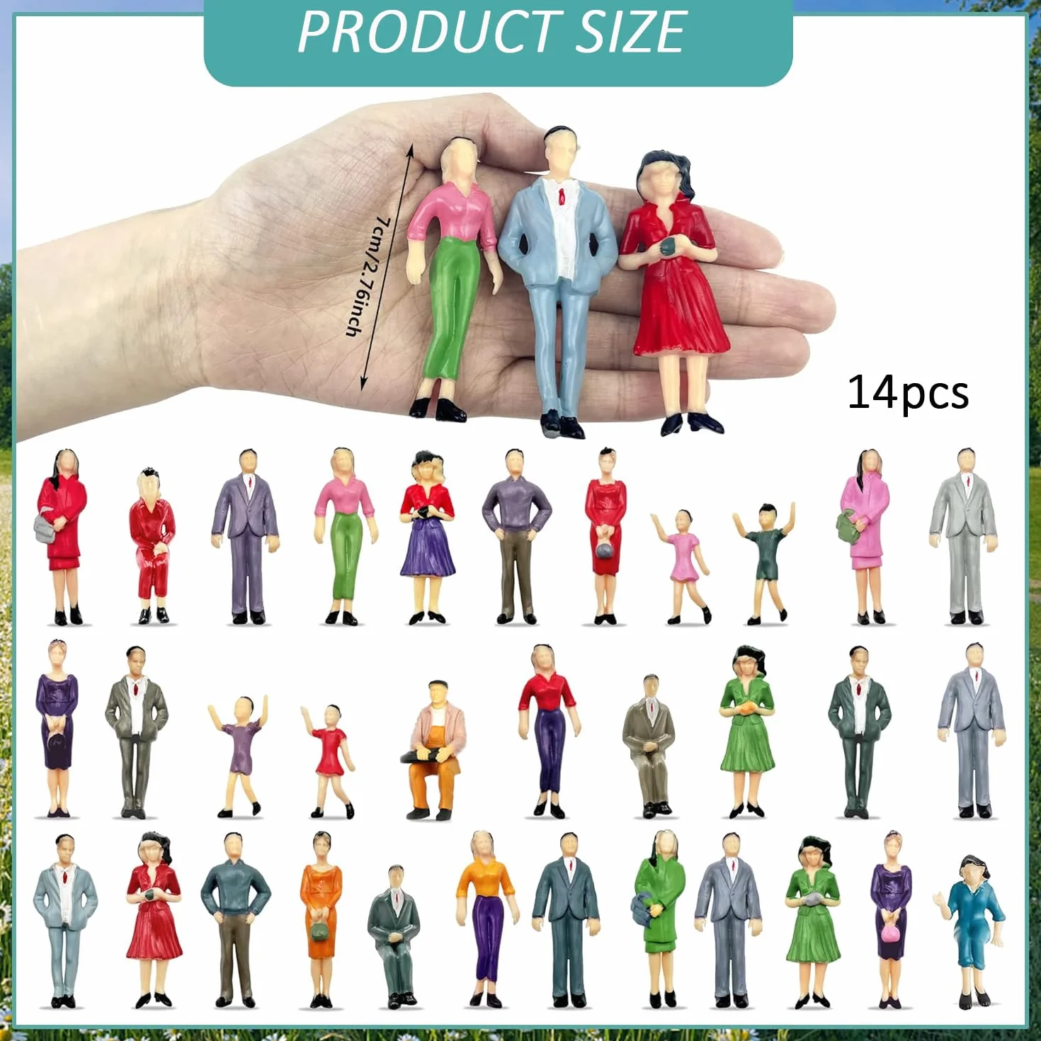 VICDUEKG 14 Pezzi Miniatura Figure in Pose Varie Figure Dipinte per Modellismo Scala 1:25 Persone in Piedi e Sedute Figure in Miniatura per Modello di Architettura Piccole Persone in Miniatura