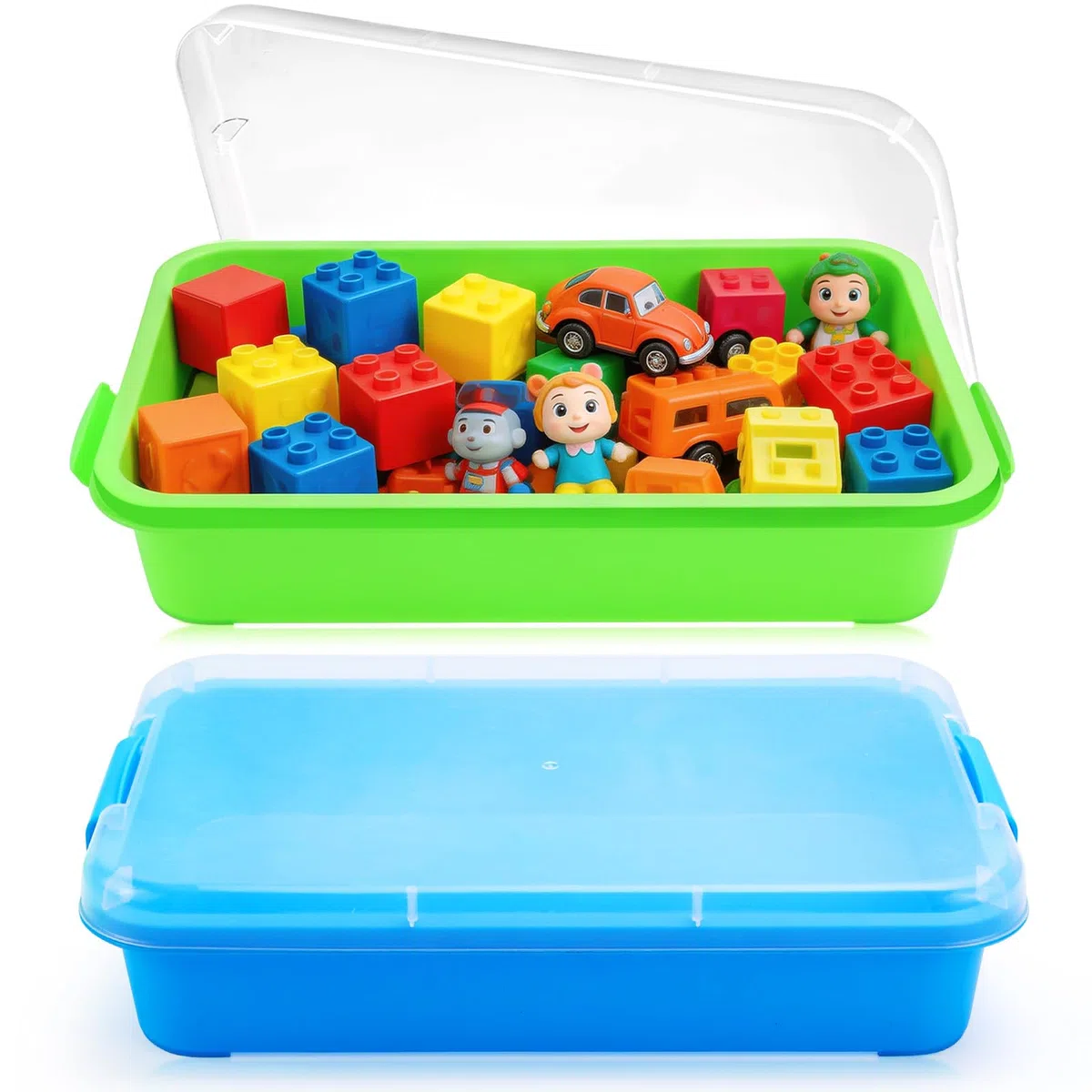 Sandbox con coperchio Sensory Bin con coperchio per bambini, vassoio in plastica, copertura per sandbox Sensory Sandbox contenitore per acqua, sabbia, perle e altro (verde e blu)