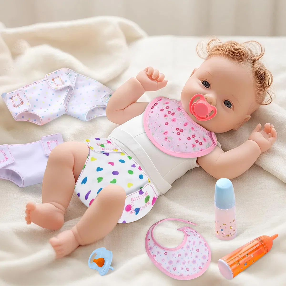 10 Pezzi Biberon Bambola Magico Giocattolo Pannolini Bambole Ciuccio Bambola Bavaglino Accessori Bambole Regali Bambini per Compleanno, Natale, Capodanno