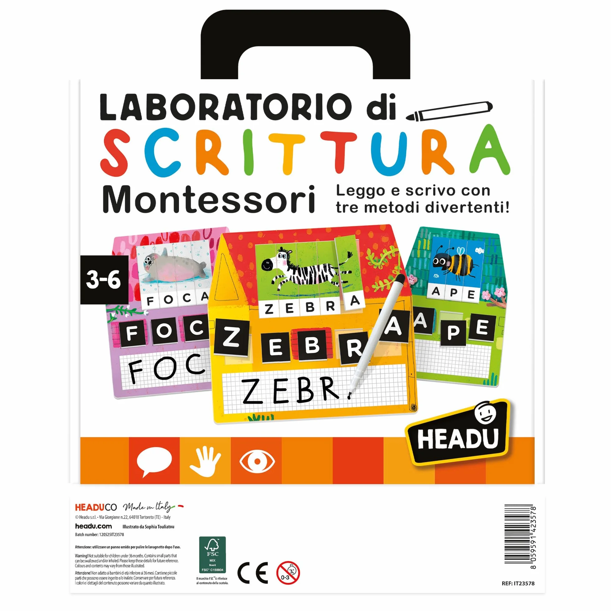 HEADU - Laboratorio di Scrittura Montessori - Leggo e Scrivo con 3 Metodi Divertenti | Giochi Educativi 3 4 5 6 Anni, Gioco Montessori per Imparare a Leggere e Scrivere, Regalo Bambina Regalo Bambino