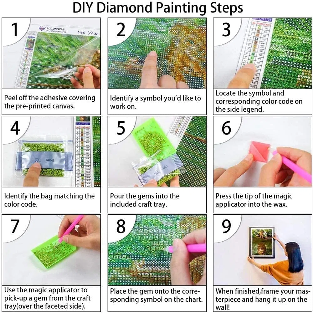 Kit di pittura con diamanti 5D per adulti e bambini, con strass rotondi e diamanti e puntini (30 x 40 cm)