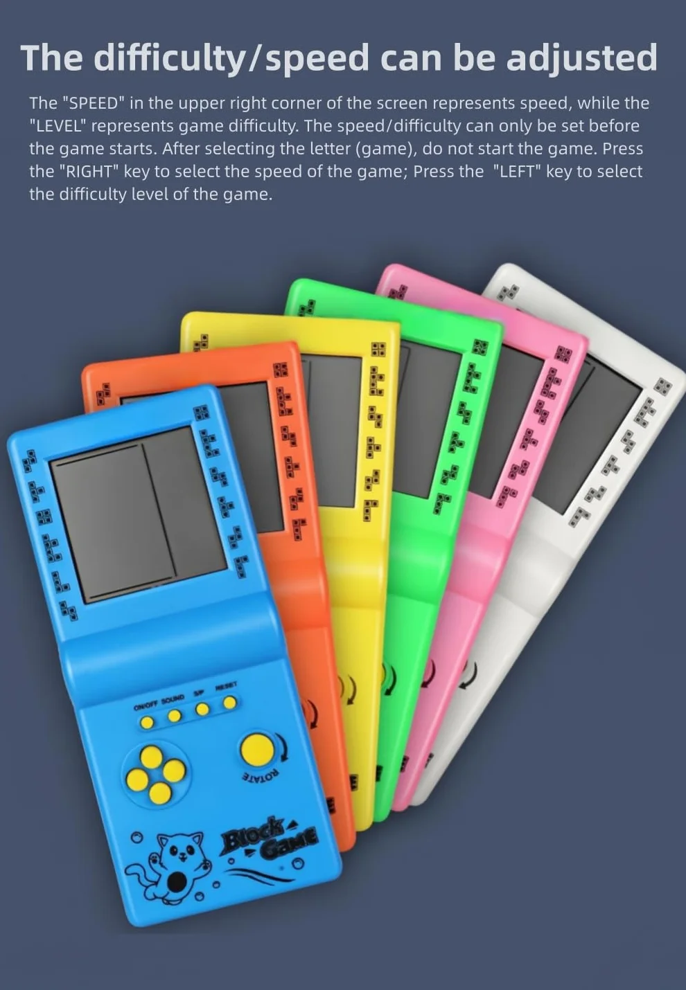Retrò Blocca la console di gioco Giochi multipli Livello/velocità regolabile Consolle portatile Gioco di mattoni Gioco di puzzle Giocattoli elettronici Bambini/amici/regali di festa (Blue)