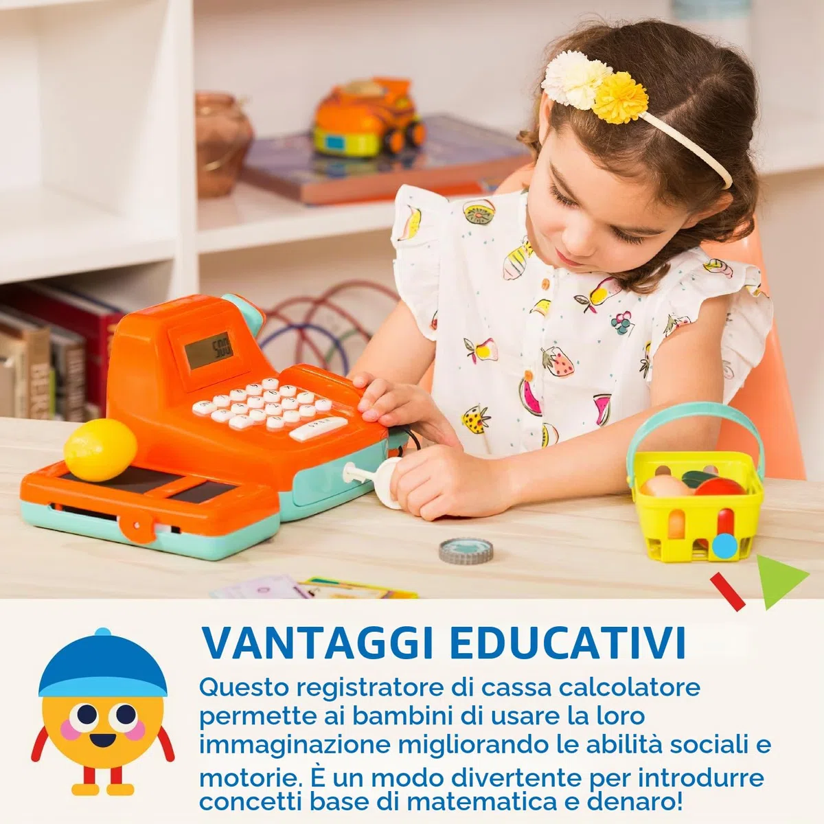 Battat - Registratore di cassa - Registro dei giochi di finzione - Calcolo del registro di cassa - Accessori per la spesa dei bambini - Scanner e suoni - 3 anni +