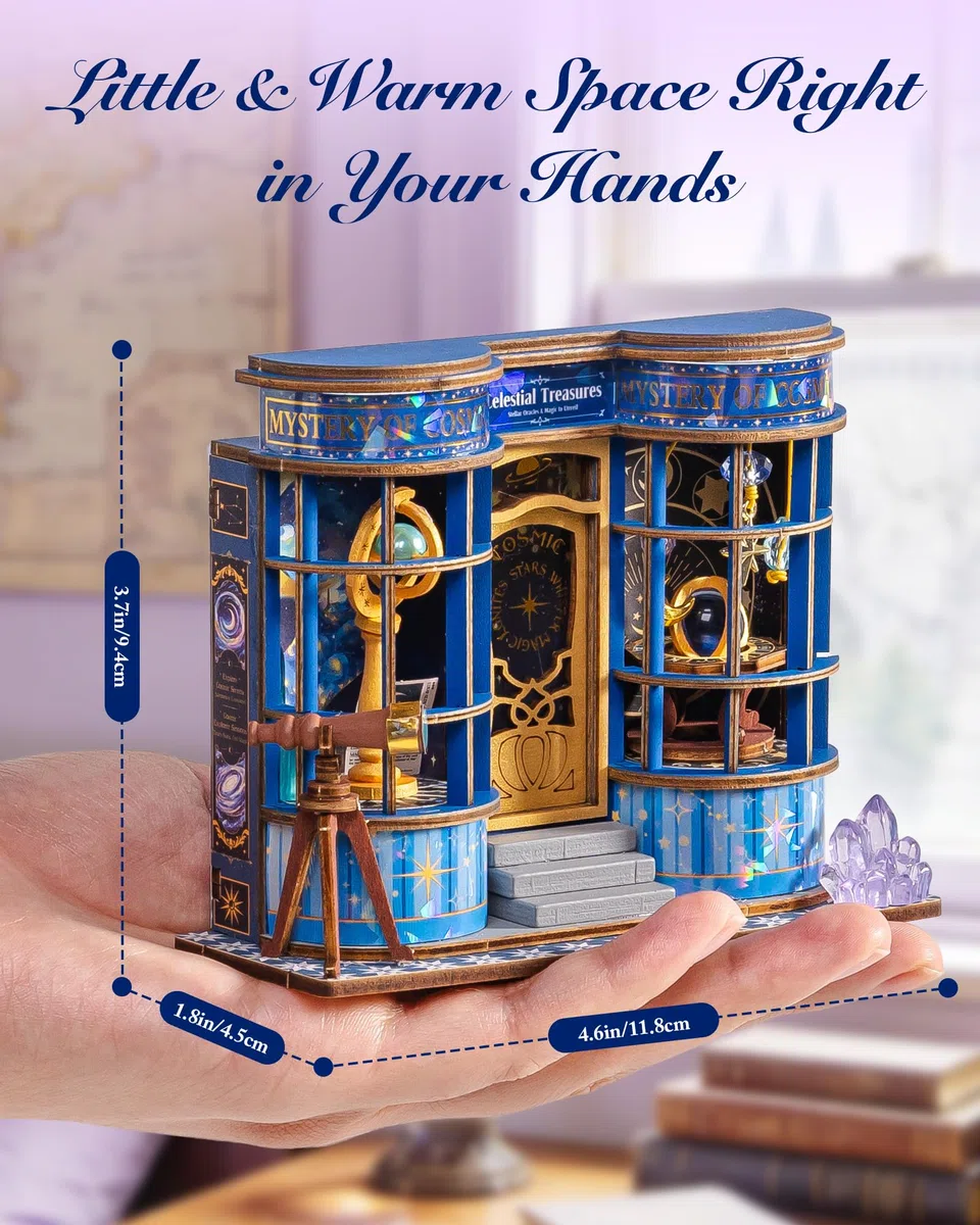 Rolife Casa delle Bambole Mini Negozio Casa in Miniatura in Legno Book Nook Kit Modellismo da Costruire Adulti Decorazione d'Interni Regalo di Compleanno per Adulti (Negozio di Astronomia)